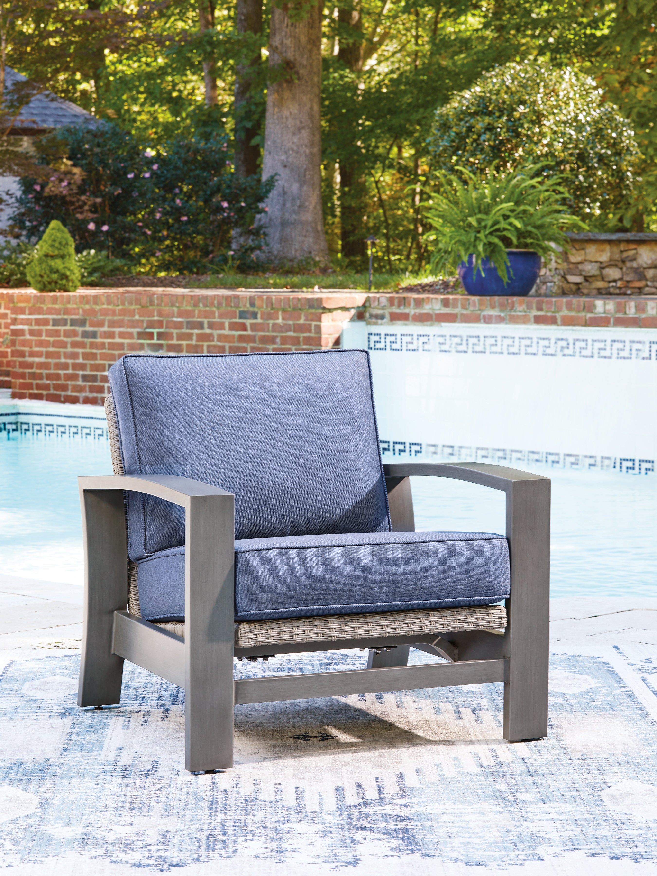 Prime Furniture - Ashley Furniture - Half Moon Beach Outdoor - Spring Lounge Chair / Blue/Gray - PCP418-820
