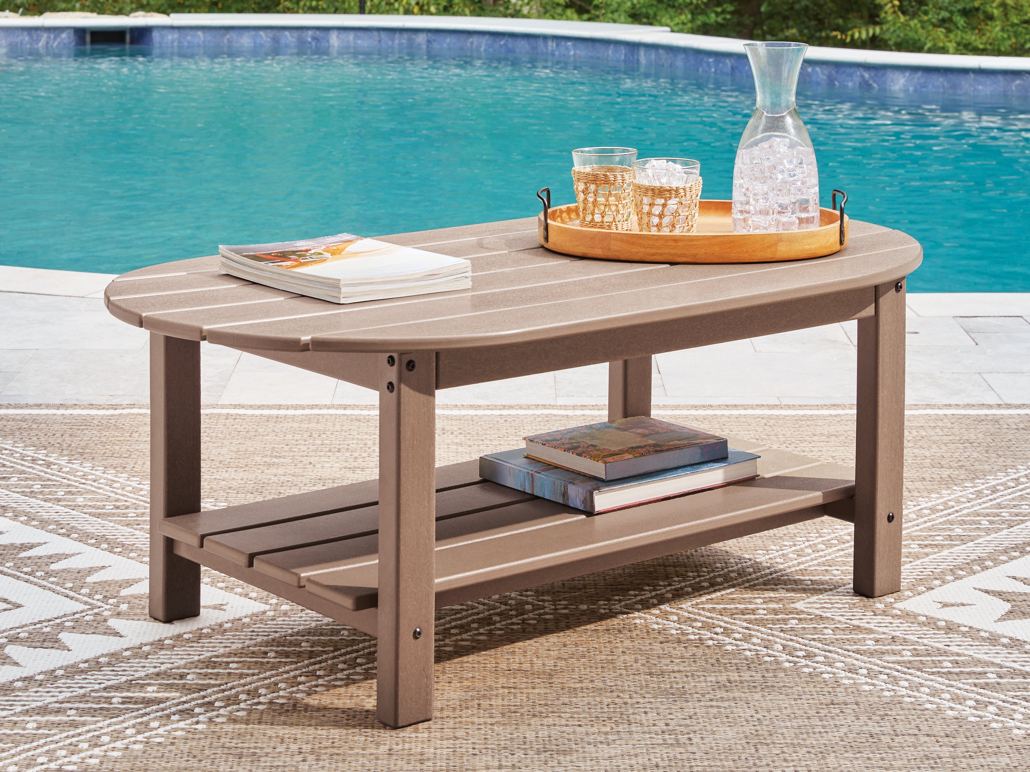 Prime Furniture - Ashley Furniture - Grover Beach Outdoor - Oval Cocktail Table / Driftwood - PCP422-700