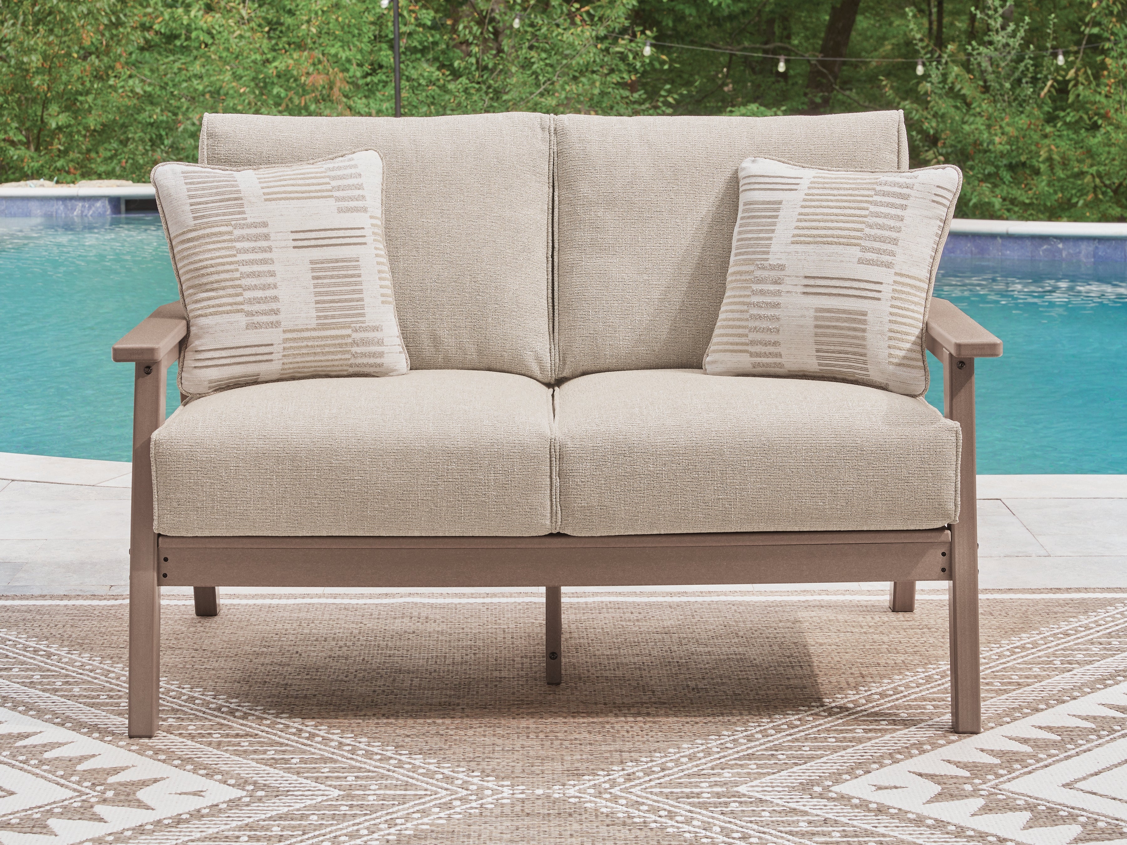Prime Furniture - Ashley Furniture - Grover Beach Outdoor - Loveseat w/Cushion / Driftwood - PCP422-835