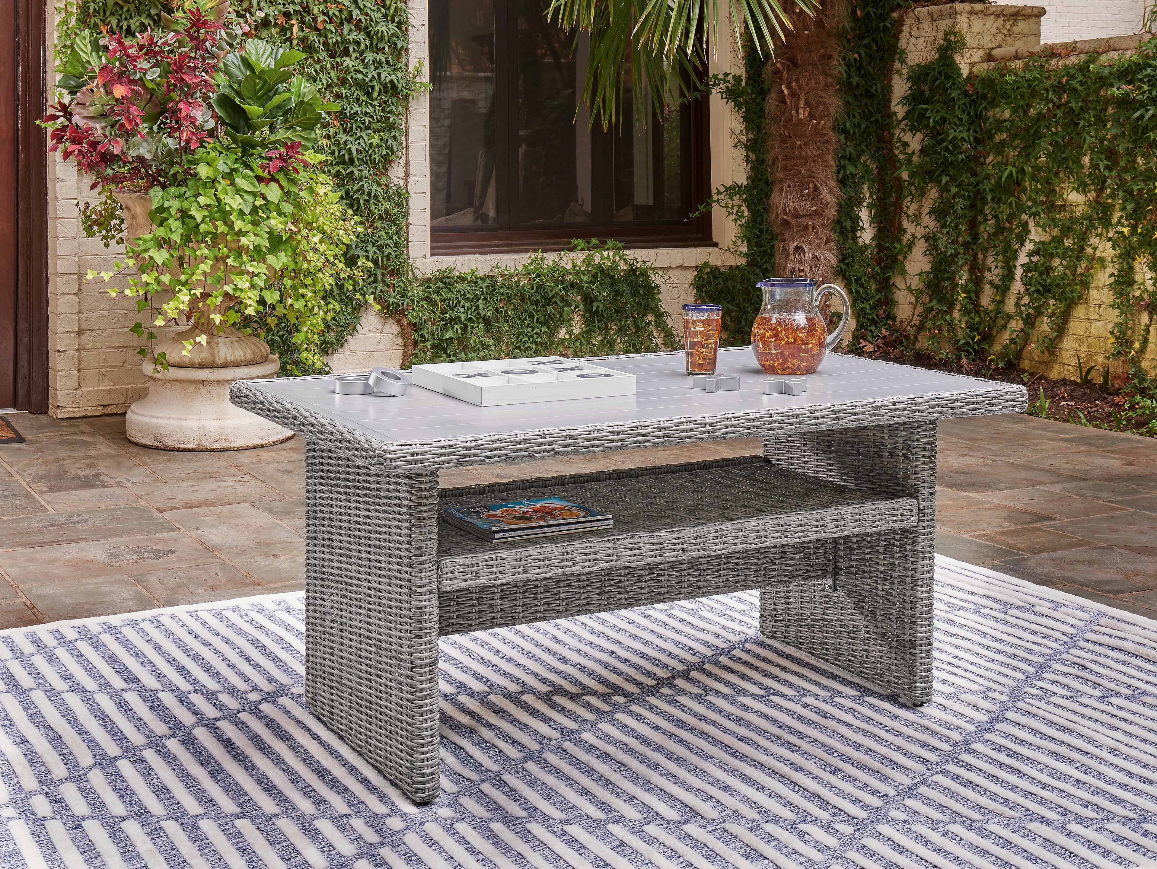Prime Furniture - Ashley Furniture - Naples Beach Outdoor - RECT Multi-Use Table / Light Gray - P439-625