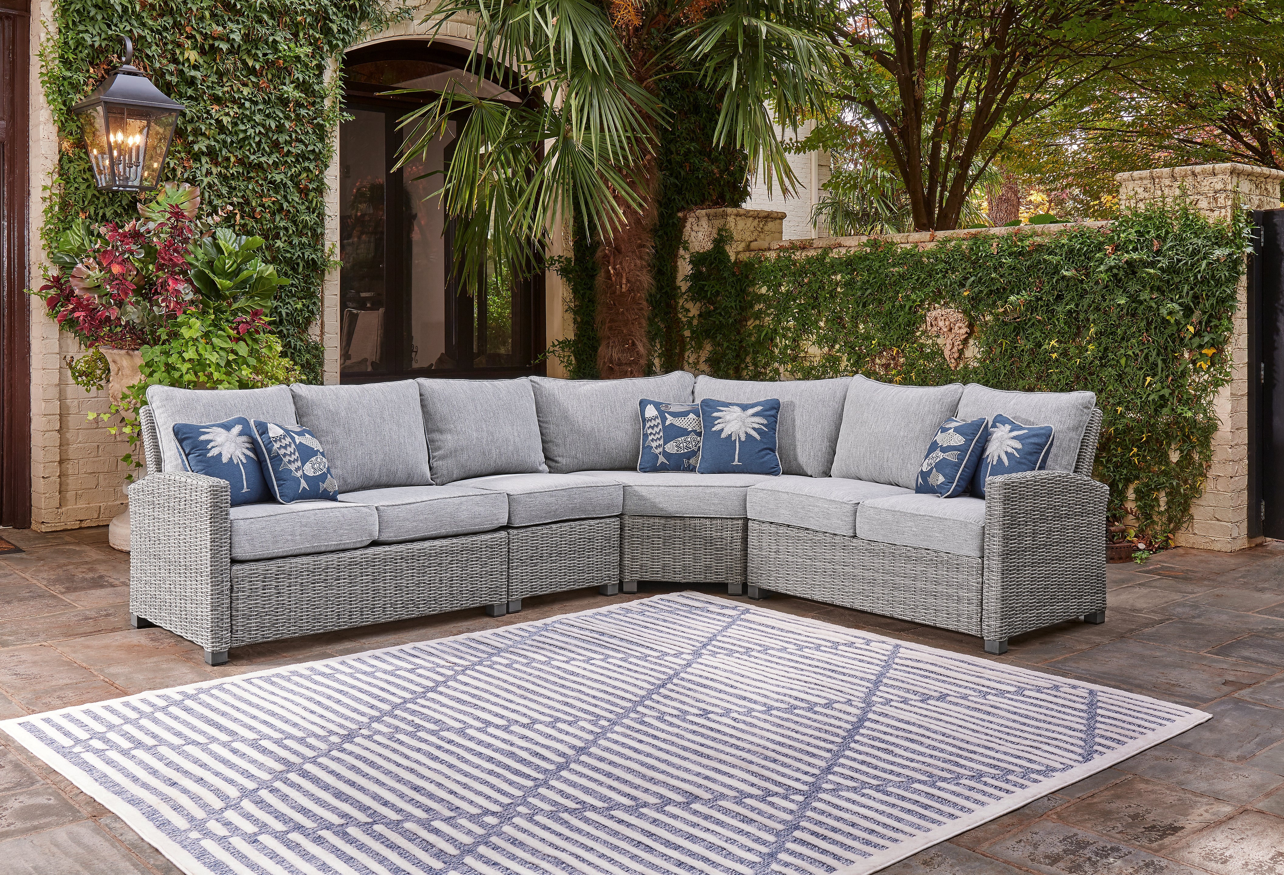 Prime Furniture - Ashley Furniture - Naples Beach Outdoor - 4-Piece Outdoor Sectional / Light Gray - P439P2