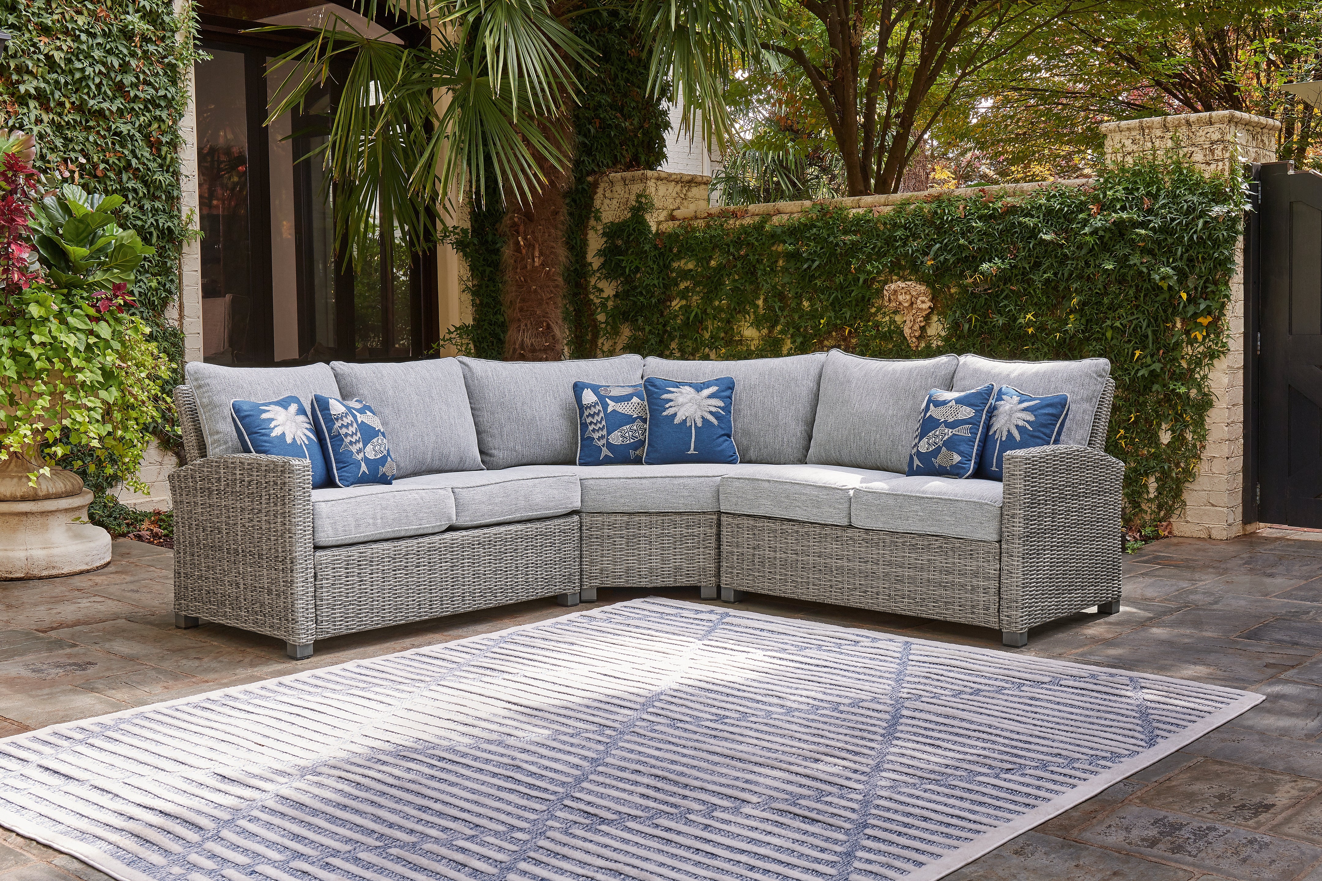 Prime Furniture - Ashley Furniture - Naples Beach Outdoor - 3-Piece Outdoor Sectional / Light Gray - P439P1