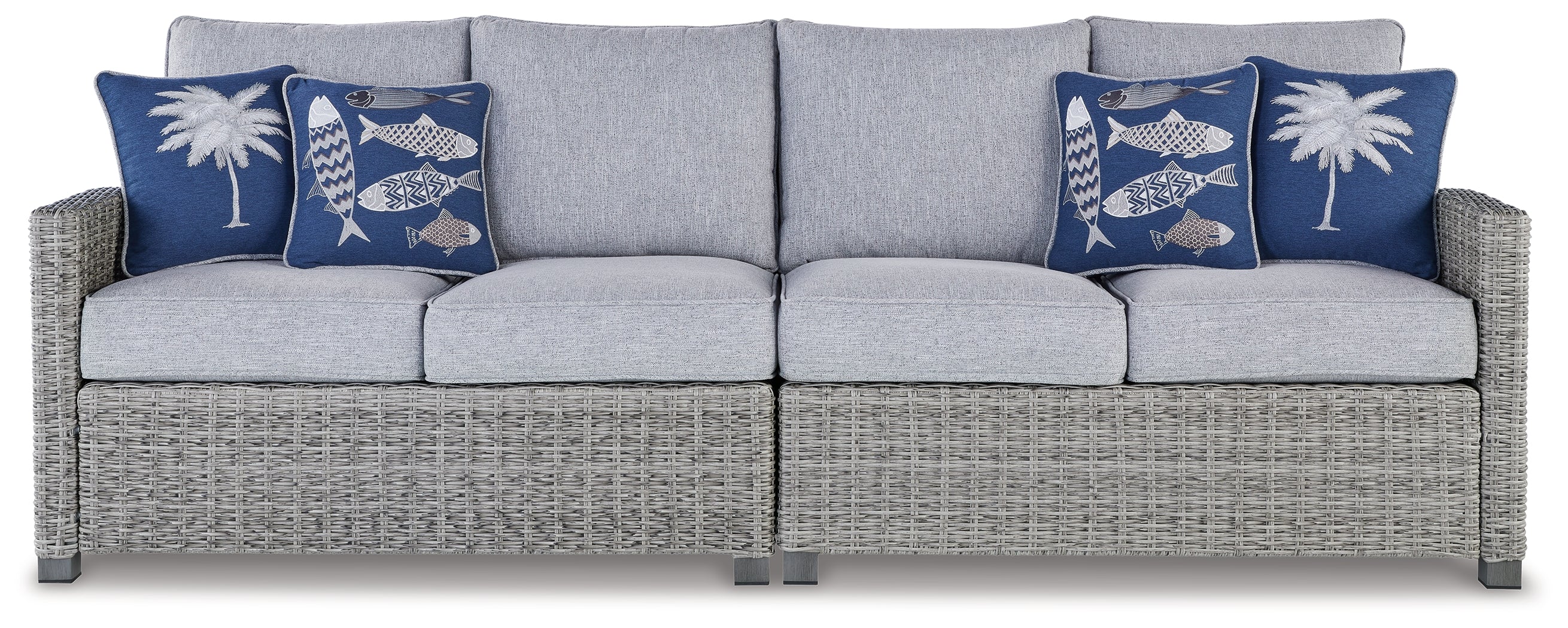 Prime Furniture - Ashley Furniture - Naples Beach Outdoor - RAF/LAF Loveseat w/CUSH (Set of 2) / Light Gray - P439-854