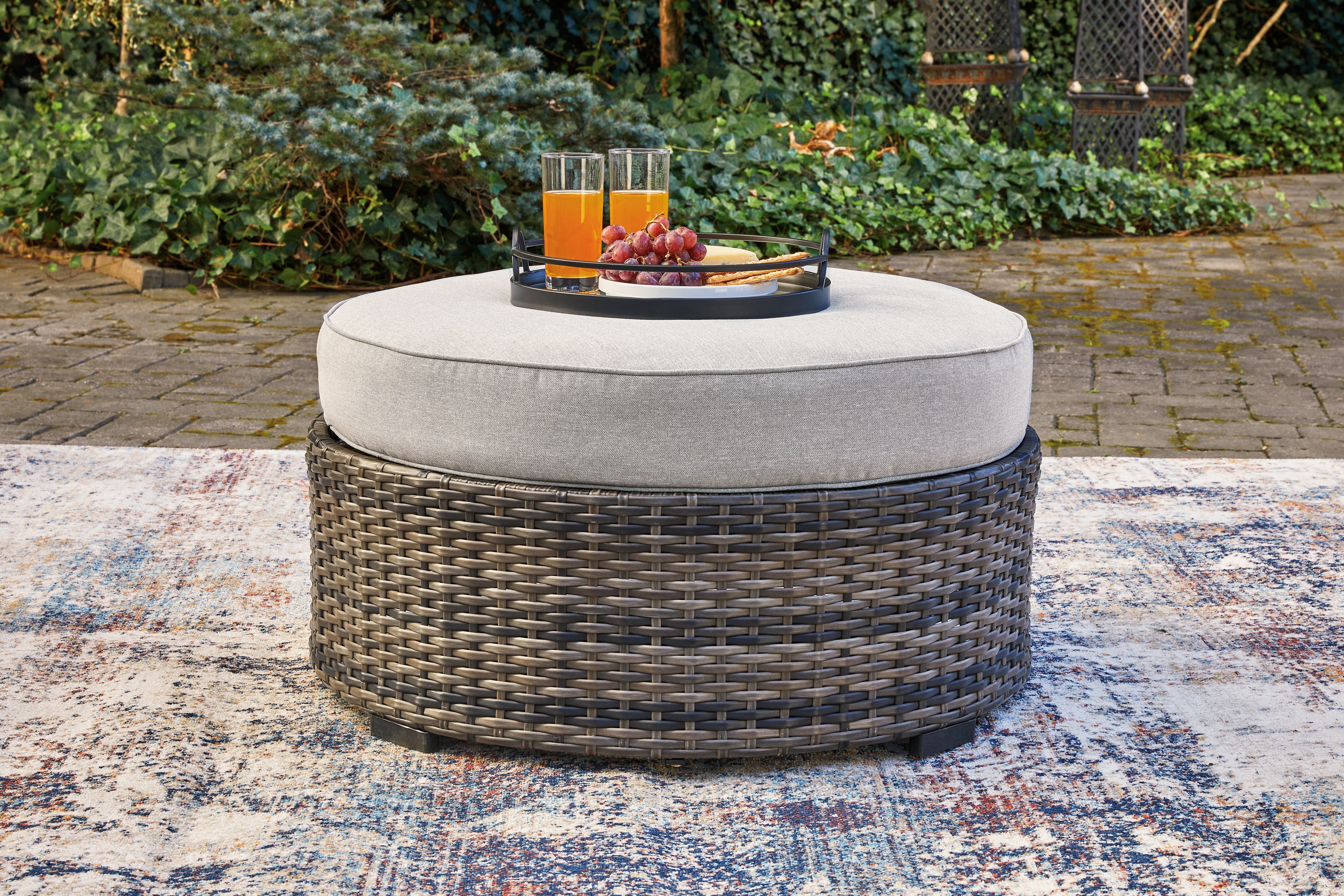 Prime Furniture - Ashley Furniture - Harbor Court Outdoor - Ottoman with Cushion / Gray - P459-814