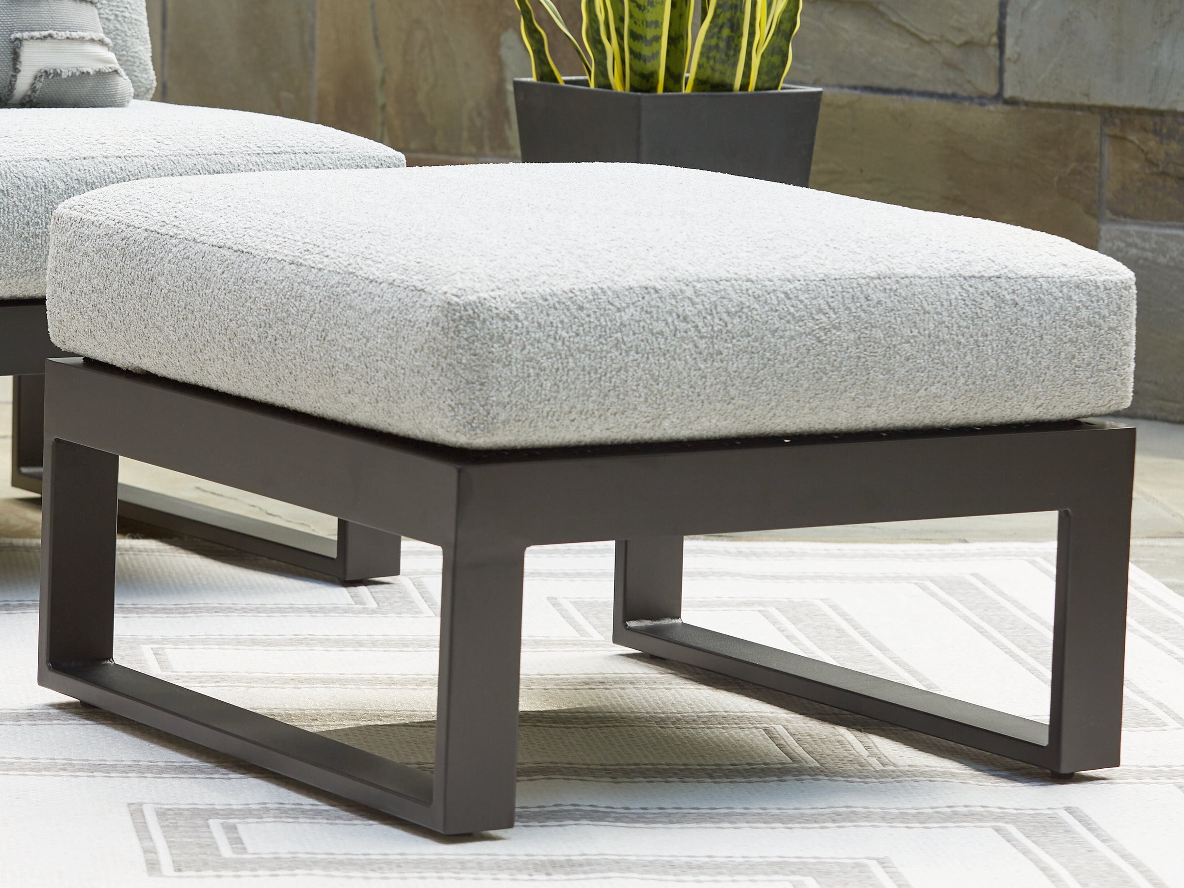Prime Furniture - Ashley Furniture - Beachloft Outdoor - Ottoman with Cushion / Black/Gray - P490-814
