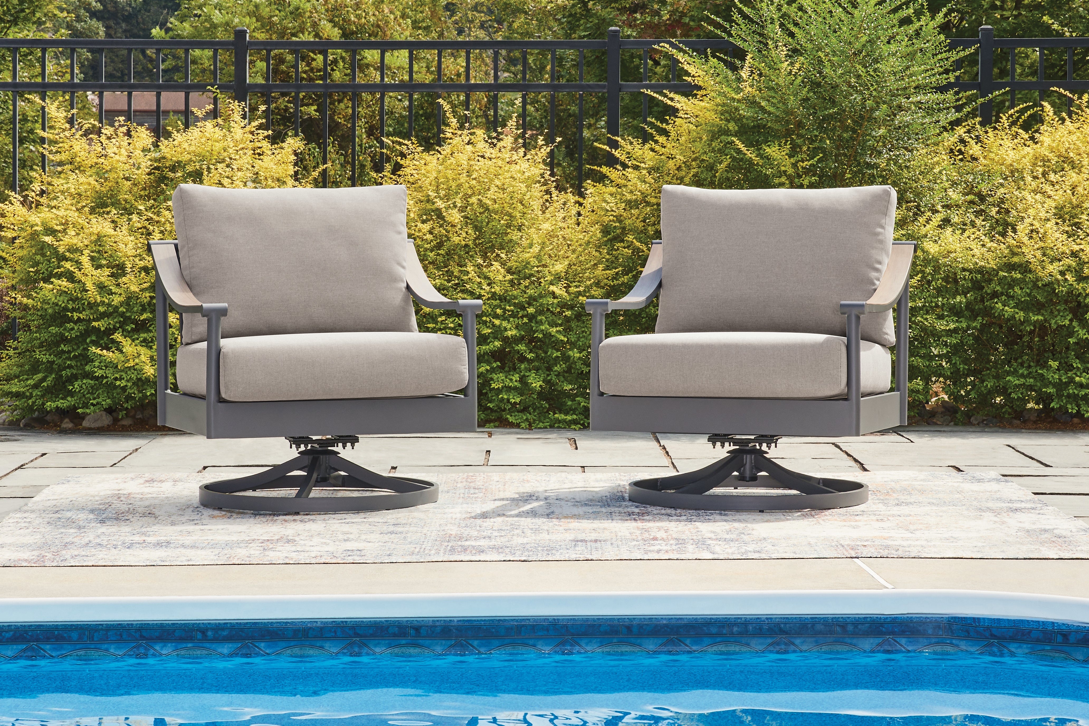 Prime Furniture - Ashley Furniture - Ocean Beach Outdoor - Swivel Lounge w/ Cushion / Gray - PCP510-821