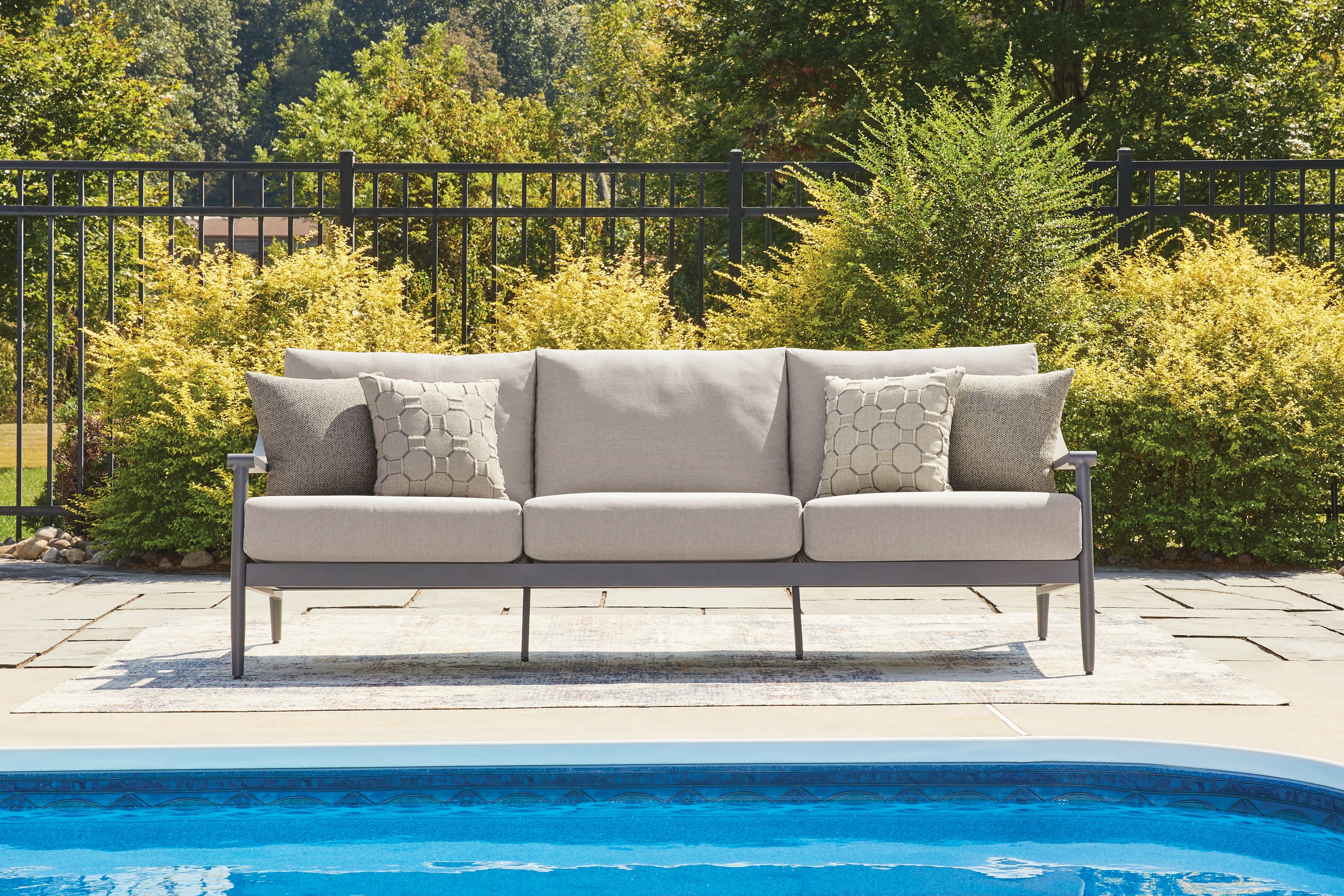 Prime Furniture - Ashley Furniture - Ocean Beach Outdoor - Sofa with Cushion / Gray - PCP510-838
