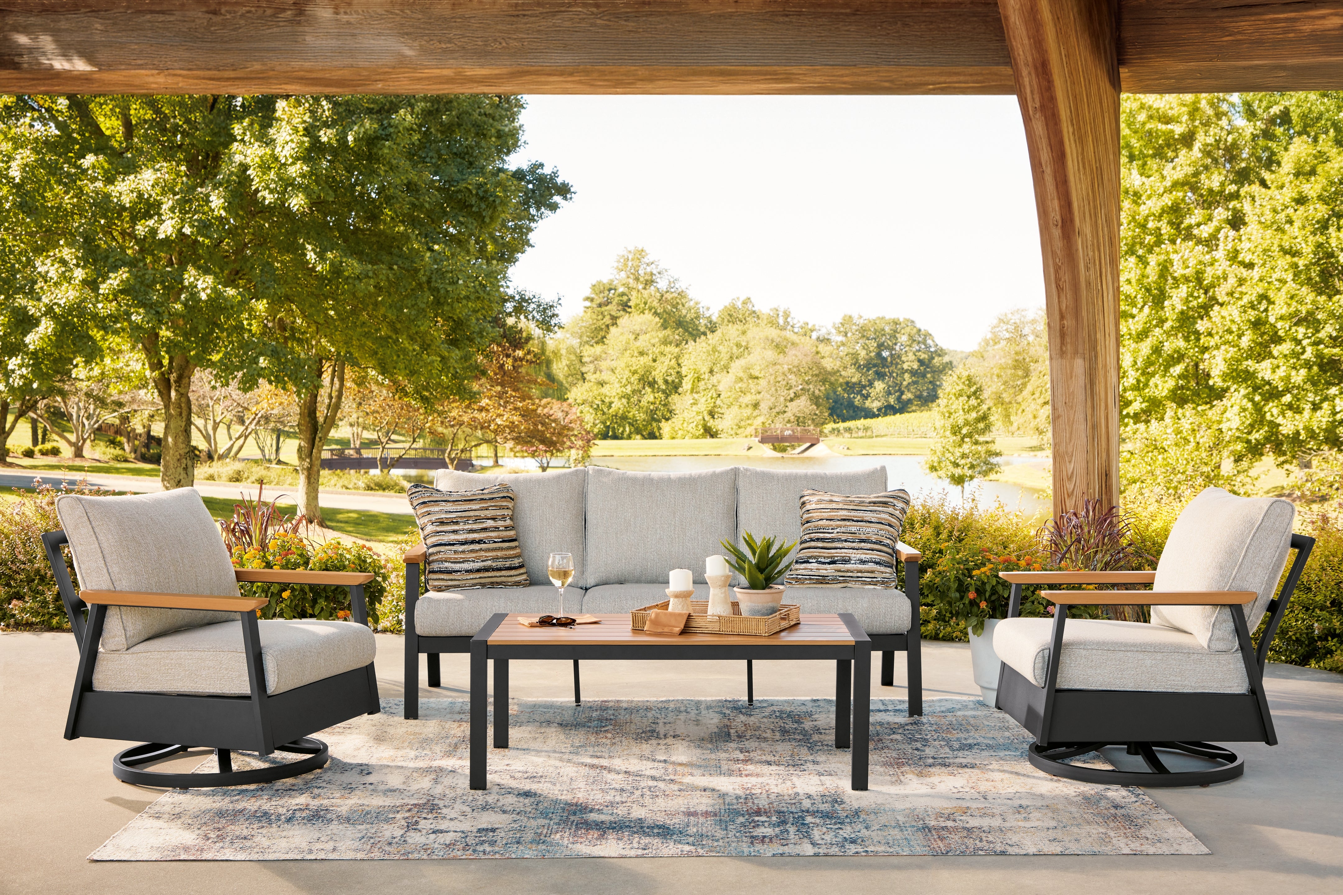 Prime Furniture - Ashley Furniture - Carmel Highlands Outdoor - Sofa/Chairs/Table Set (4/CN) - PCP513-081