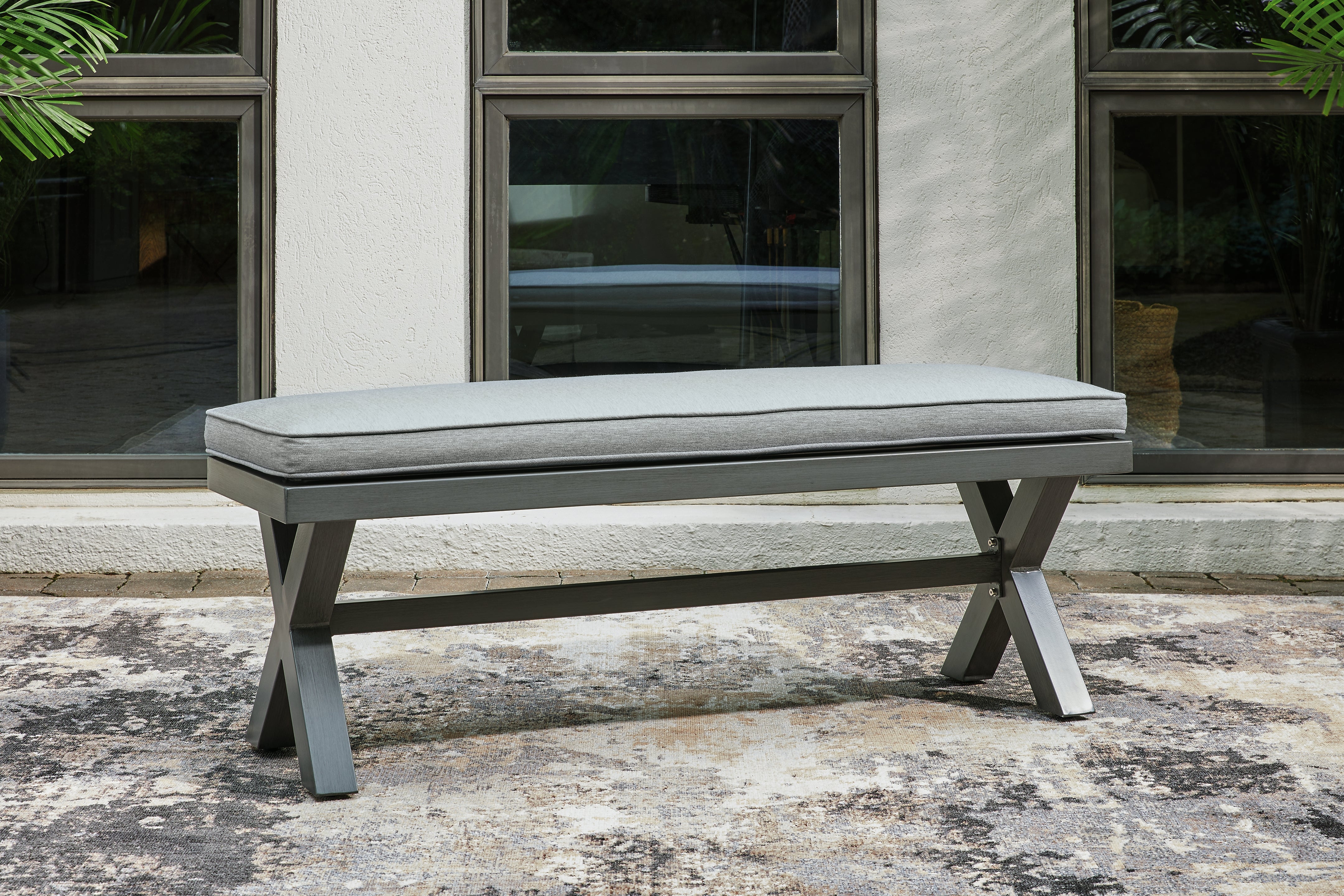 Prime Furniture - Ashley Furniture - Elite Park Outdoor - Bench with Cushion / Gray - P518-600