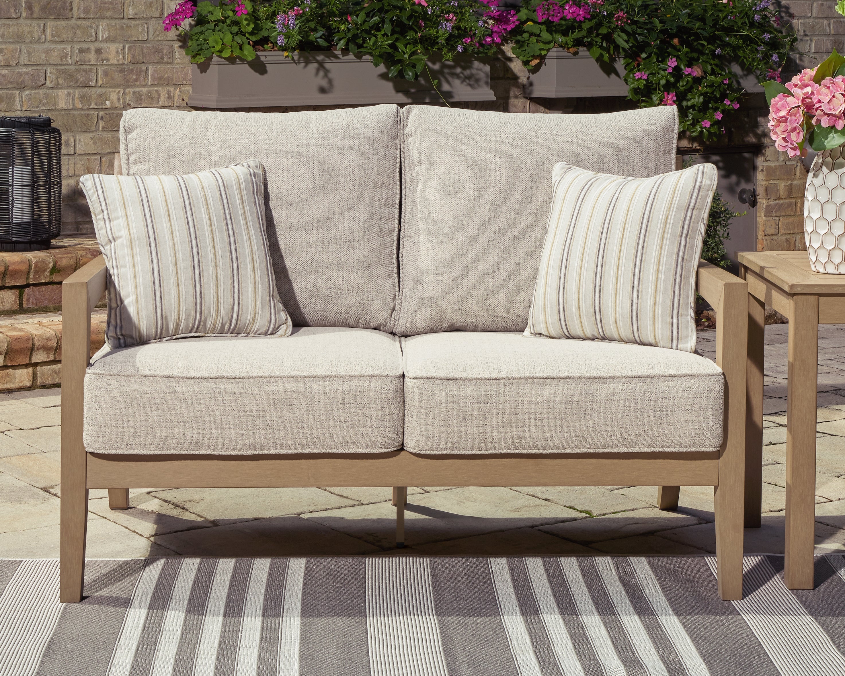Prime Furniture - Ashley Furniture - Hallow Creek Outdoor - Loveseat w/Cushion / Driftwood - P560-835