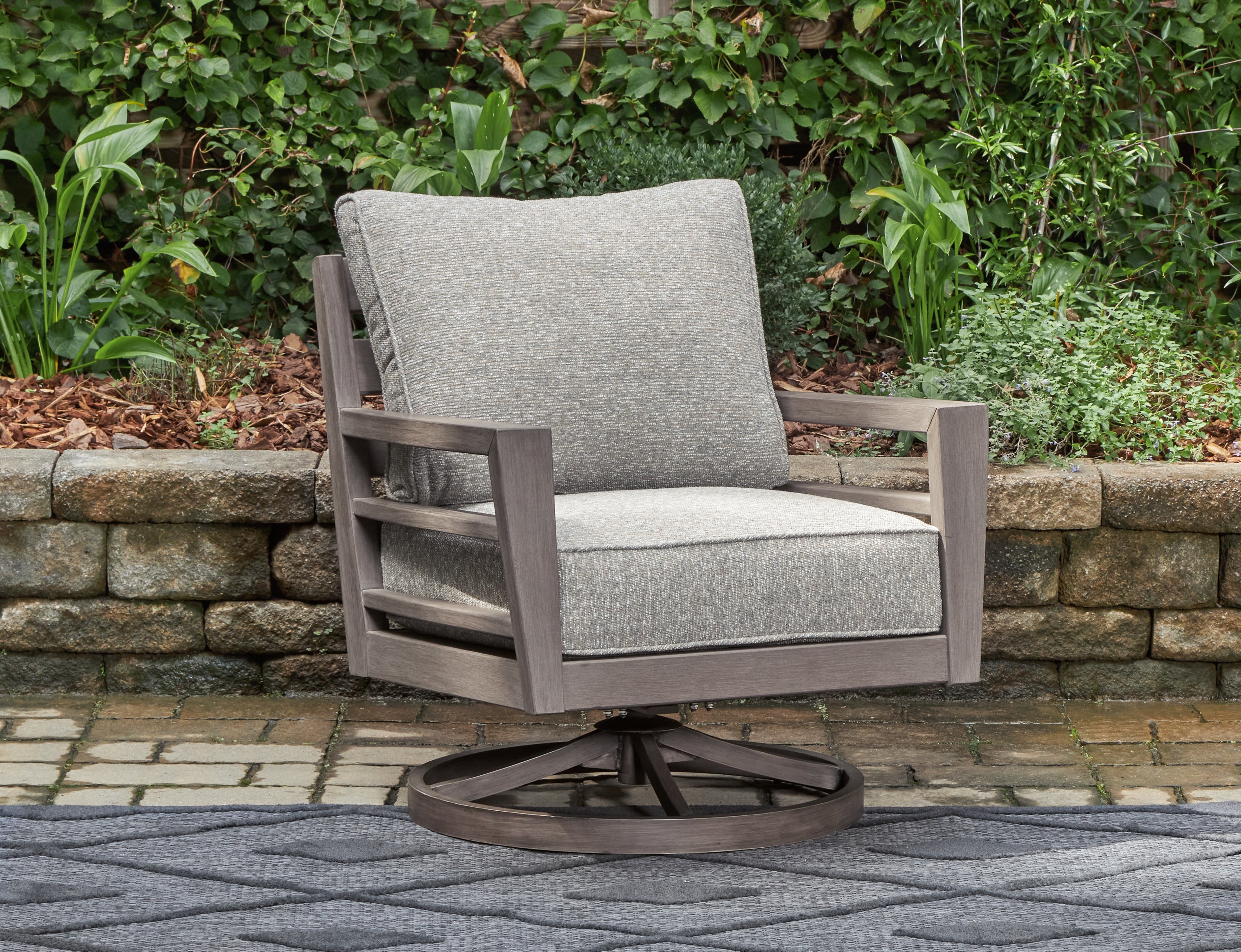 Prime Furniture - Ashley Furniture - Hillside Barn Outdoor - Swivel Lounge w/ Cushion / Gray/Brown - P564-821