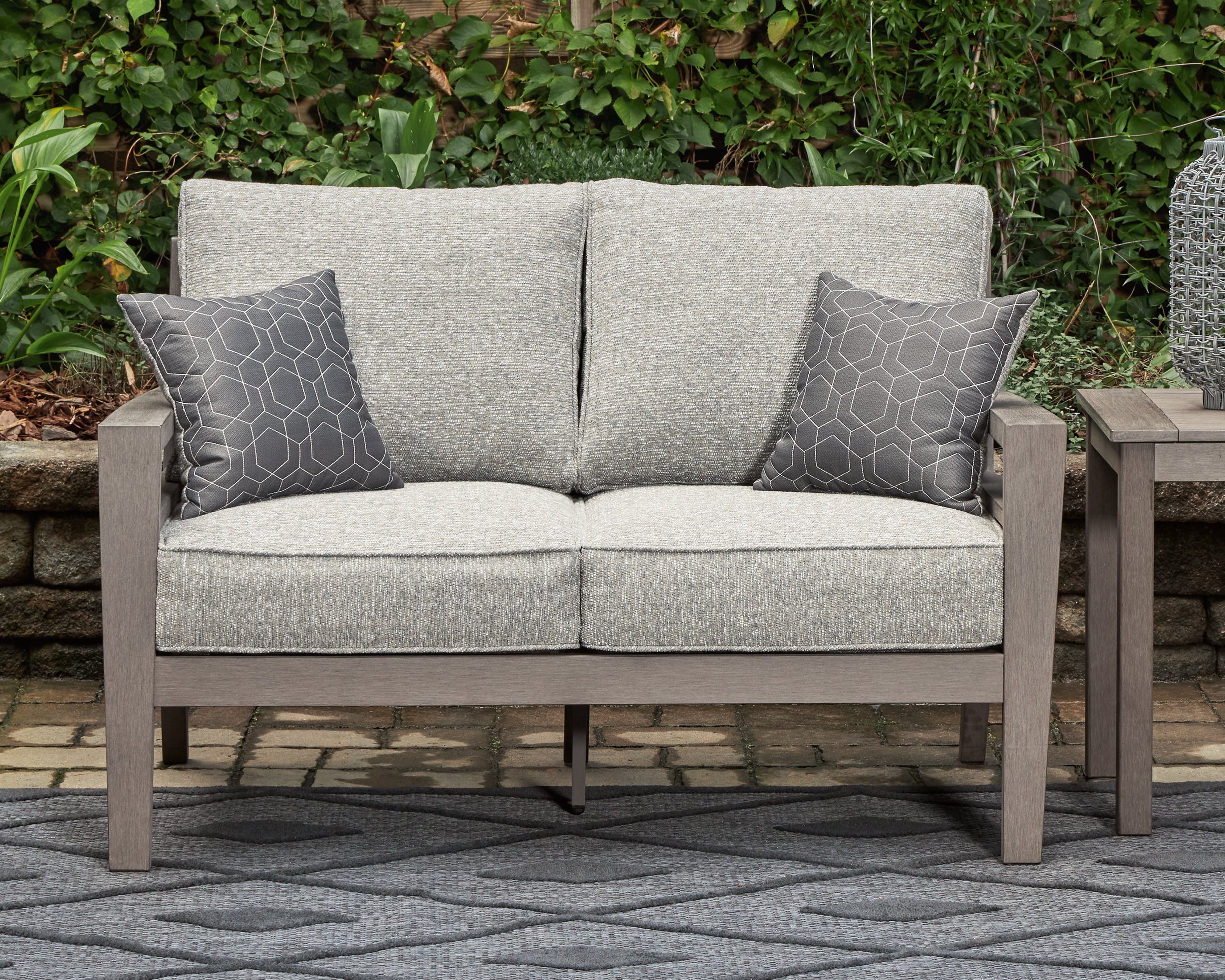 Prime Furniture - Ashley Furniture - Hillside Barn Outdoor - Loveseat w/Cushion / Gray/Brown - P564-835