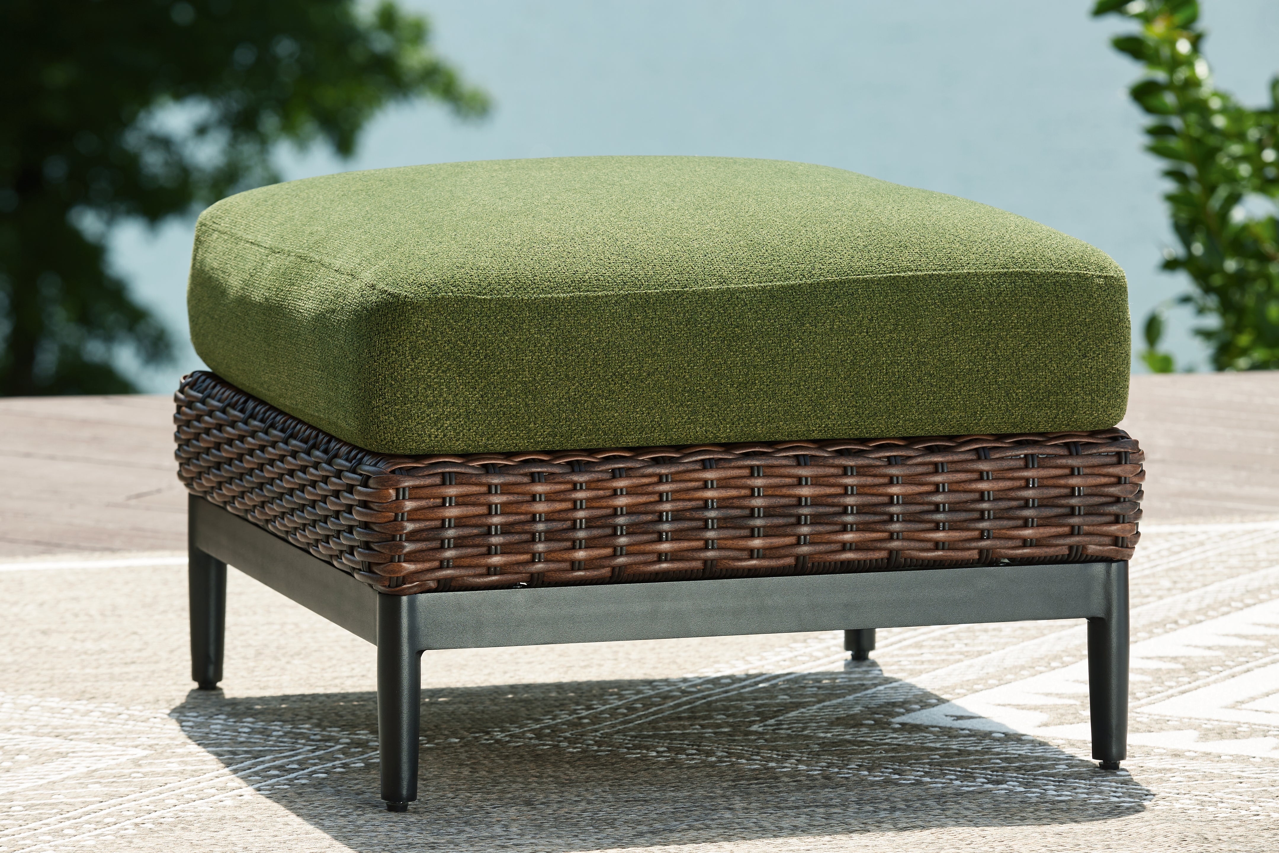 Prime Furniture - Ashley Furniture - Horizon Hall Outdoor - Ottoman with Cushion / Brown/Green - P572-814