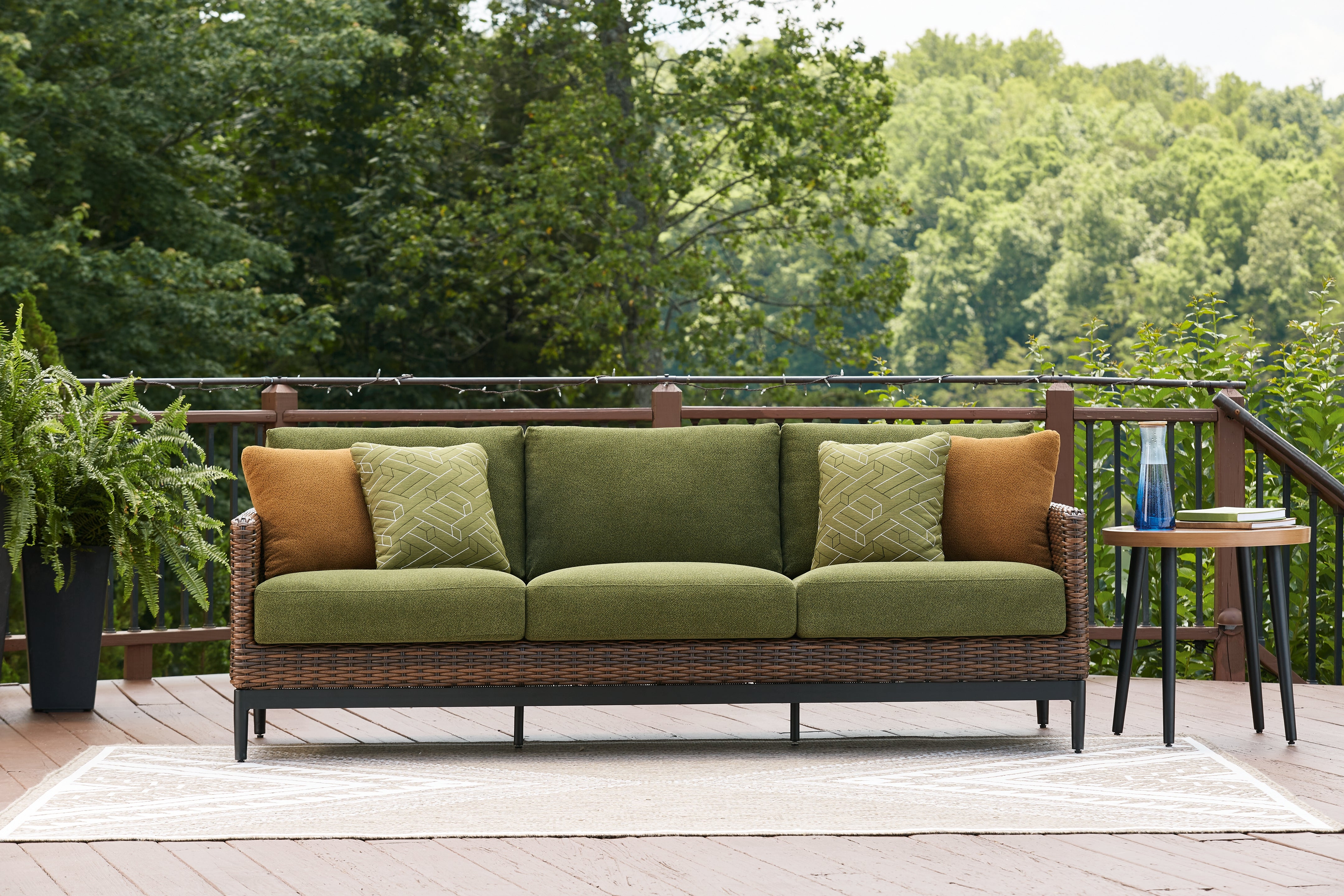 Prime Furniture - Ashley Furniture - Horizon Hall Outdoor - Sofa with Cushion / Brown/Green - P572-838