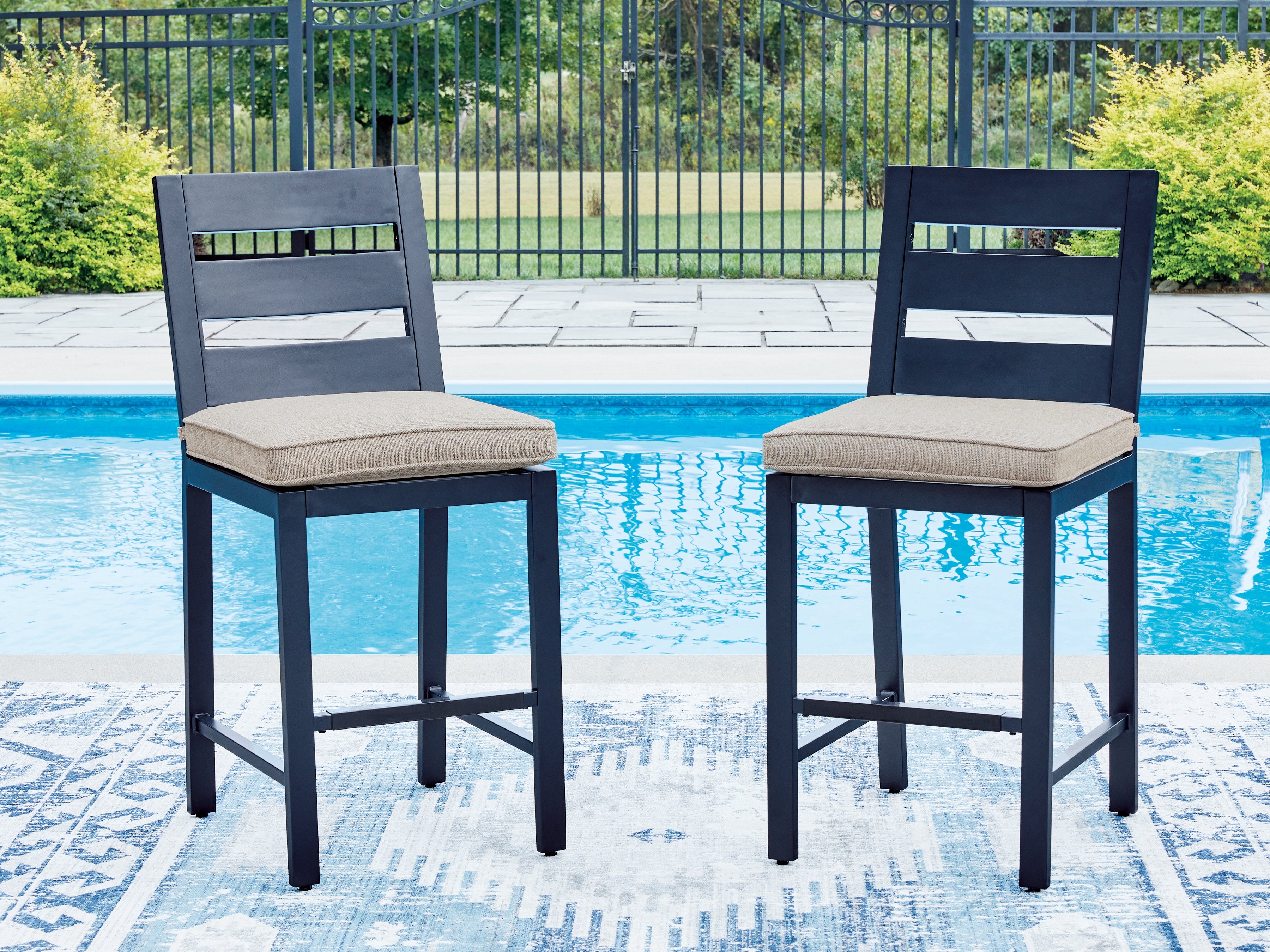 Prime Furniture - Ashley Furniture - East Beach Outdoor - Barstool (Set of 2) / Navy Blue - PCP587-124