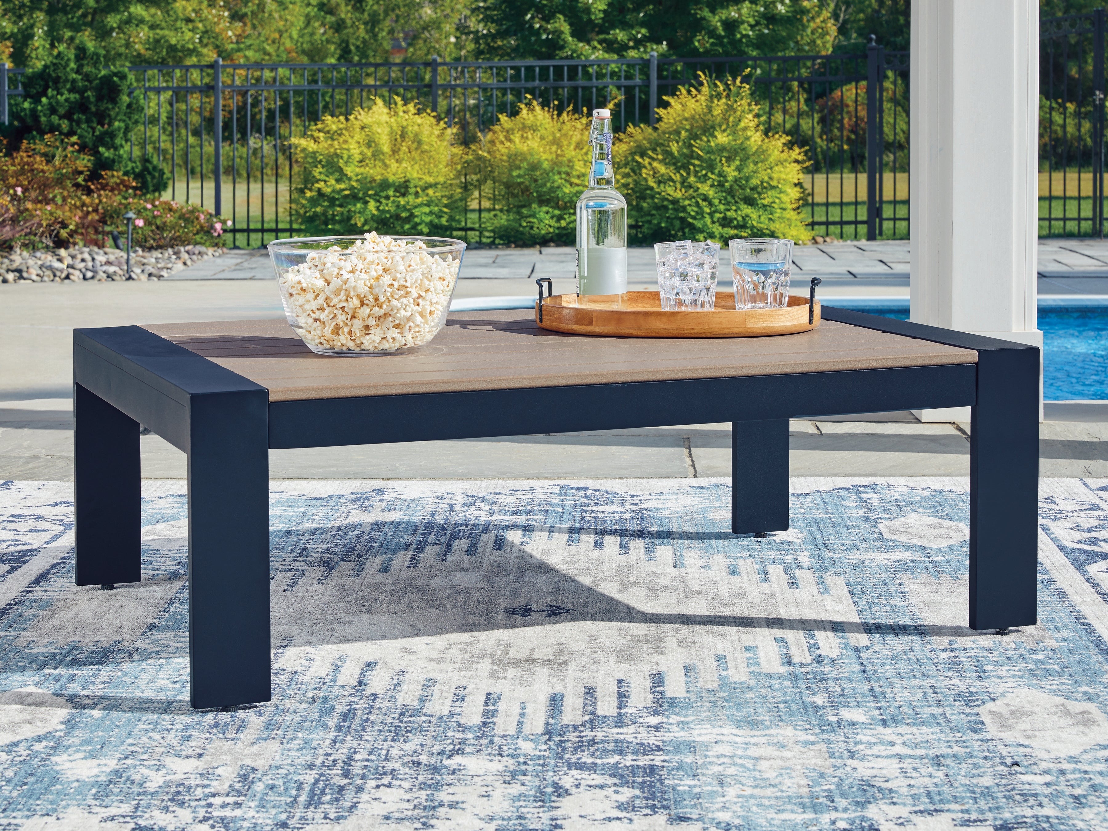 Prime Furniture - Ashley Furniture - East Beach Outdoor - Rectangular Cocktail Table / Navy Blue/Driftwood - PCP587-701