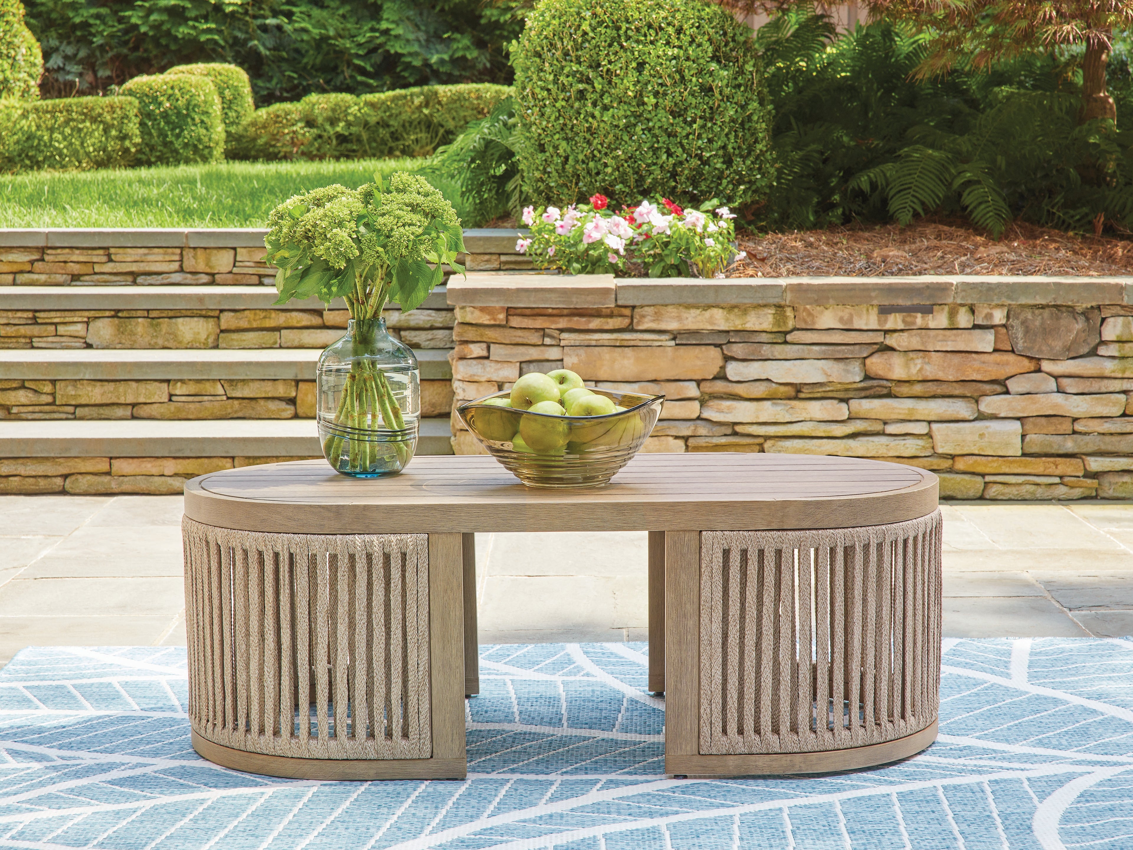 Prime Furniture - Ashley Furniture - Serena Shores Outdoor - Rectangular Cocktail Table / Beige - PCP604-701