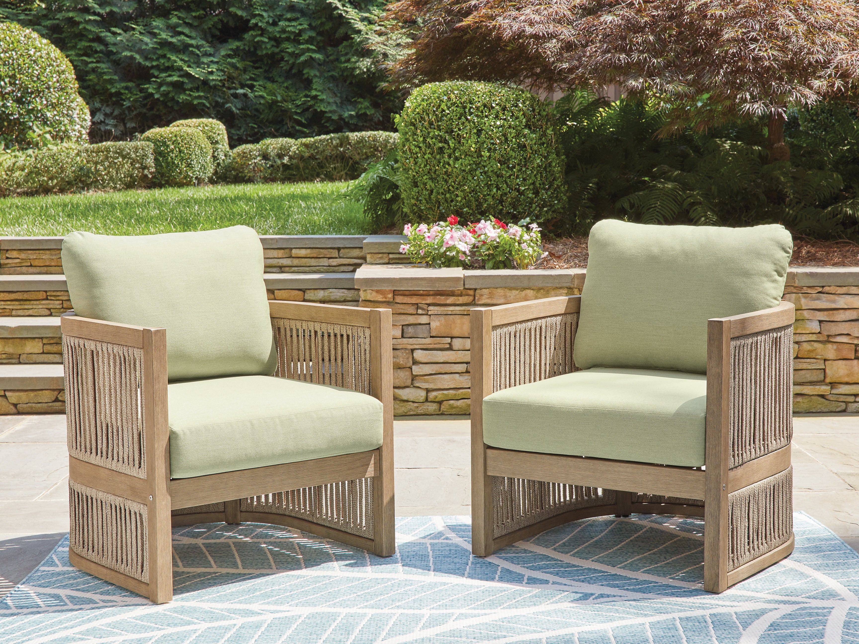 Prime Furniture - Ashley Furniture - Serena Shores Outdoor - Lounge Chair w/Cushion (Set of 2) / Beige/Green - PCP604-820
