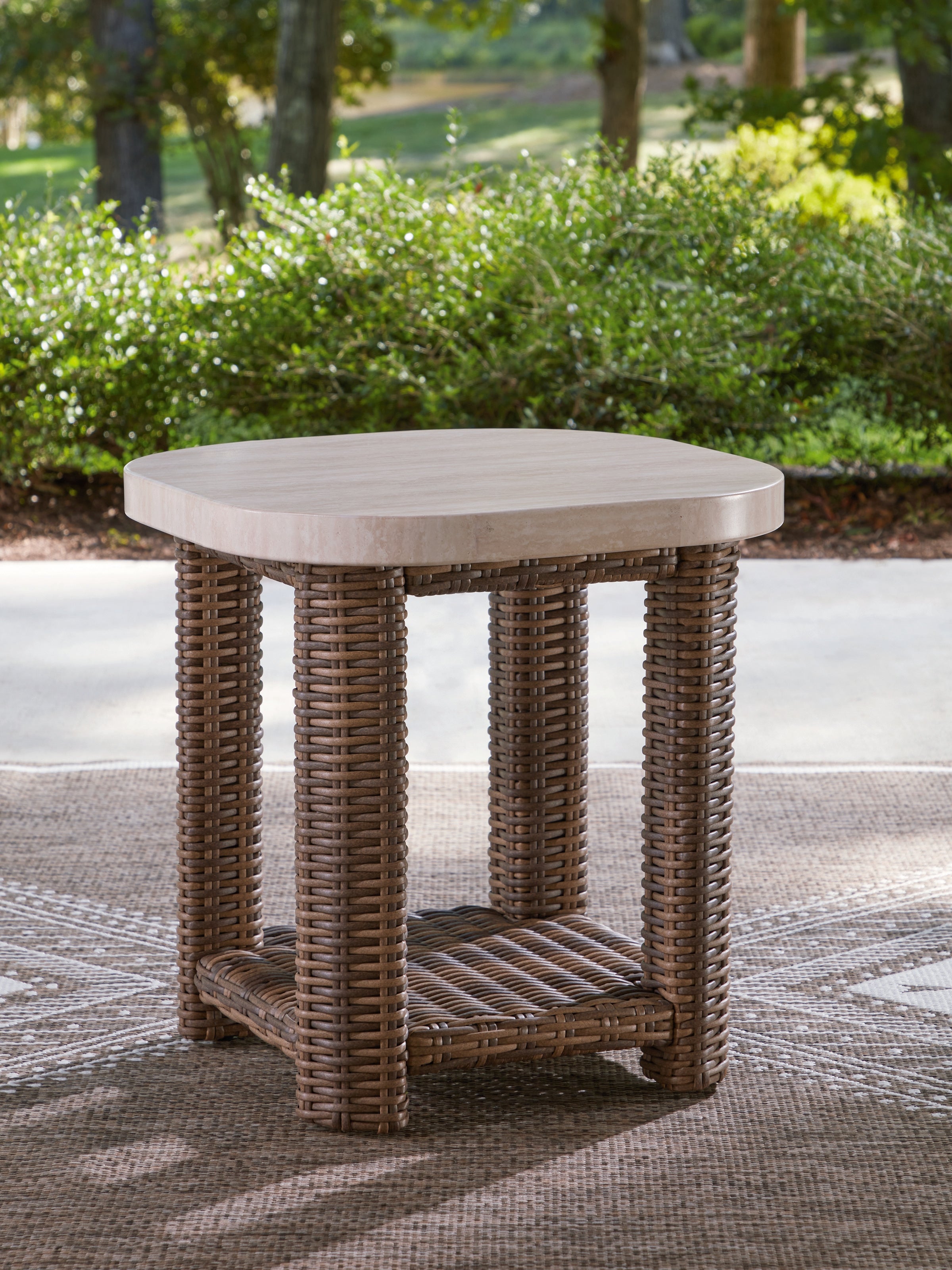 Prime Furniture - Ashley Furniture - Dolan Creek Outdoor - Square End Table / Beige/Brown - PCP610-702