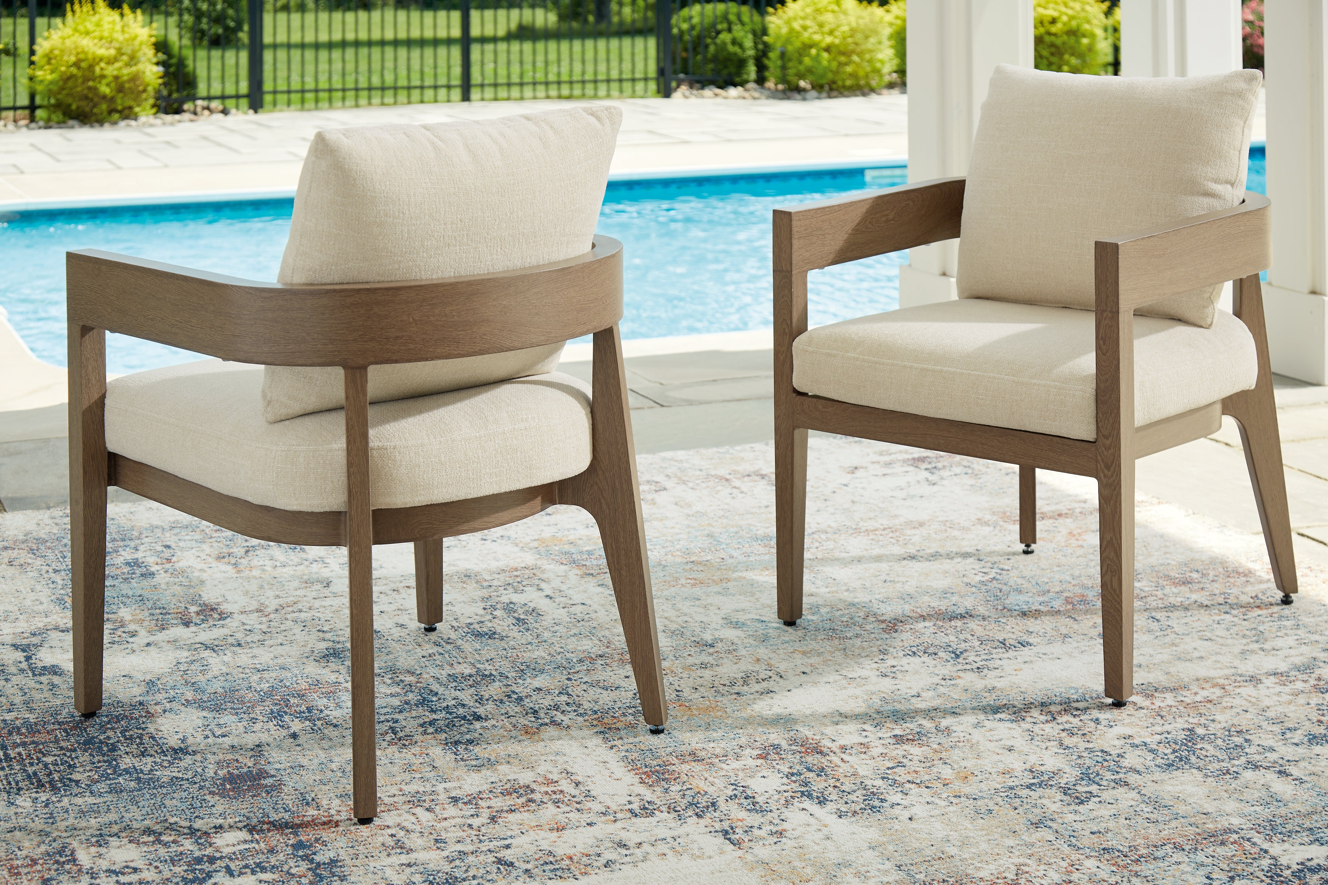 Prime Furniture - Ashley Furniture - Serene Bay Outdoor - Arm Chair With Cushion (Set of 2) / Dark Brown/White - P671-601A