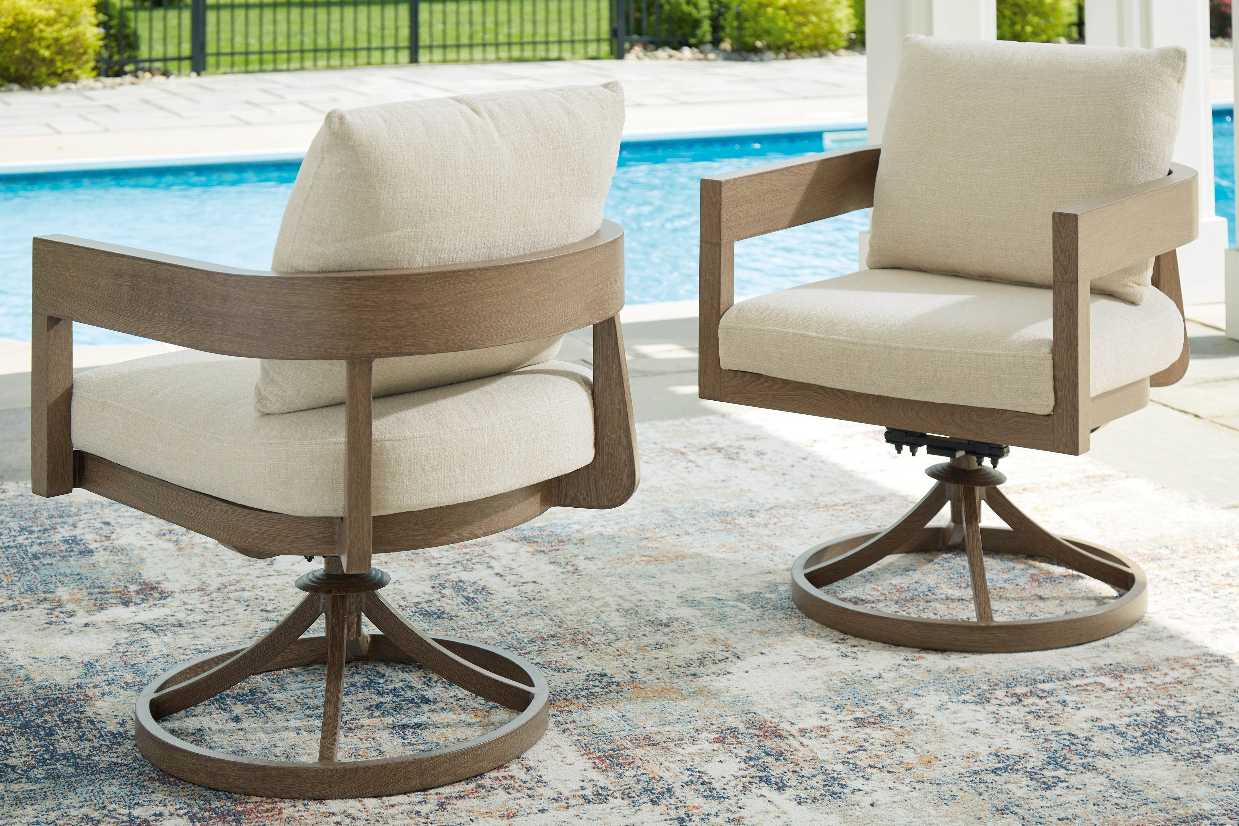Prime Furniture - Ashley Furniture - Serene Bay Outdoor - Swivel Chair w/Cushion (Set of 2) / Dark Brown/White - P671-602A