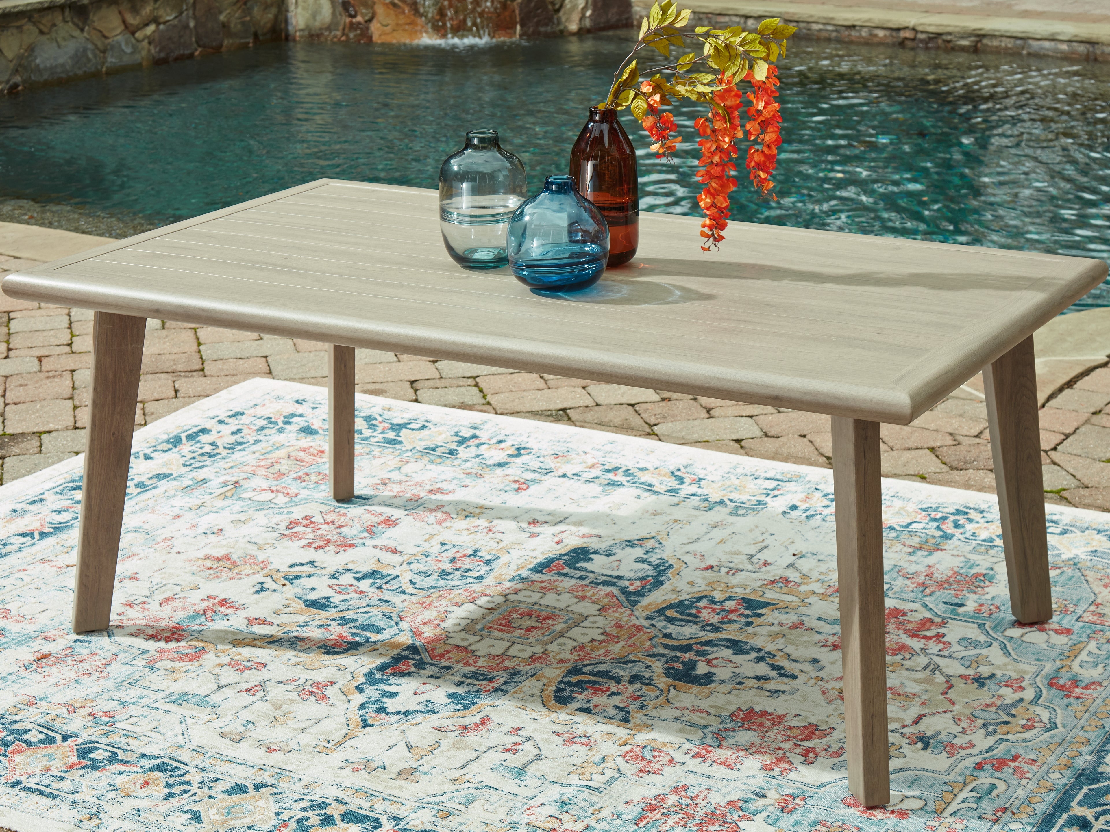 Prime Furniture - Ashley Furniture - Cliff Trails Outdoor - RECT Dining Table w/UMB OPT / Beige - PCP690-625