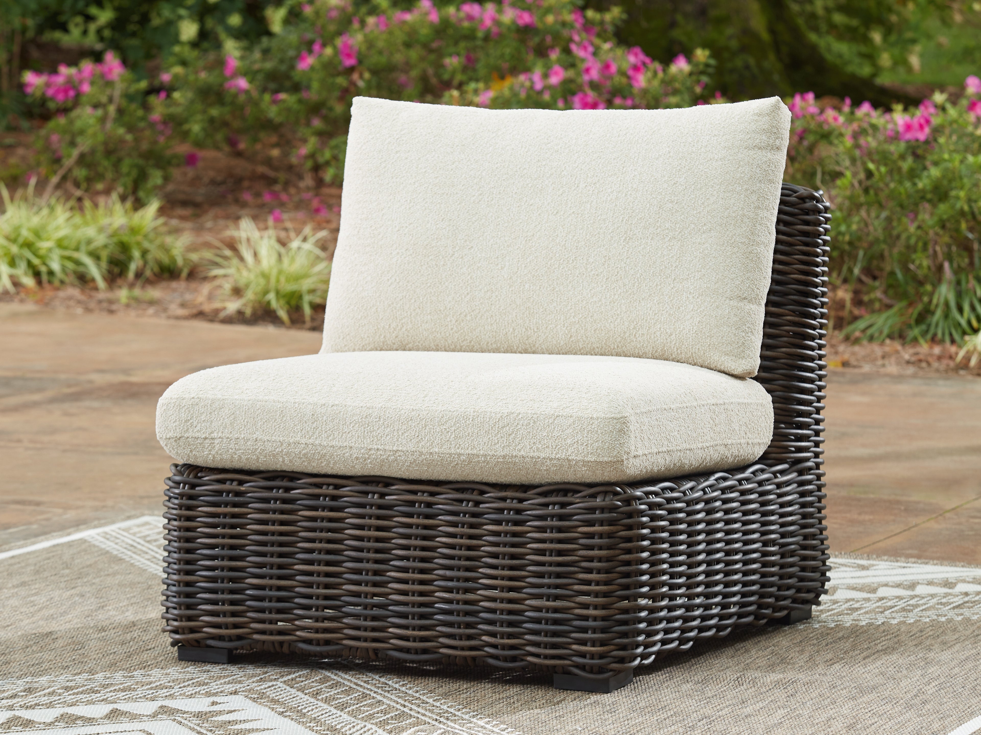 Prime Furniture - Ashley Furniture - Kimora Outdoor - Armless Chair w/Cushion / Beige/Dark Brown - P711-846