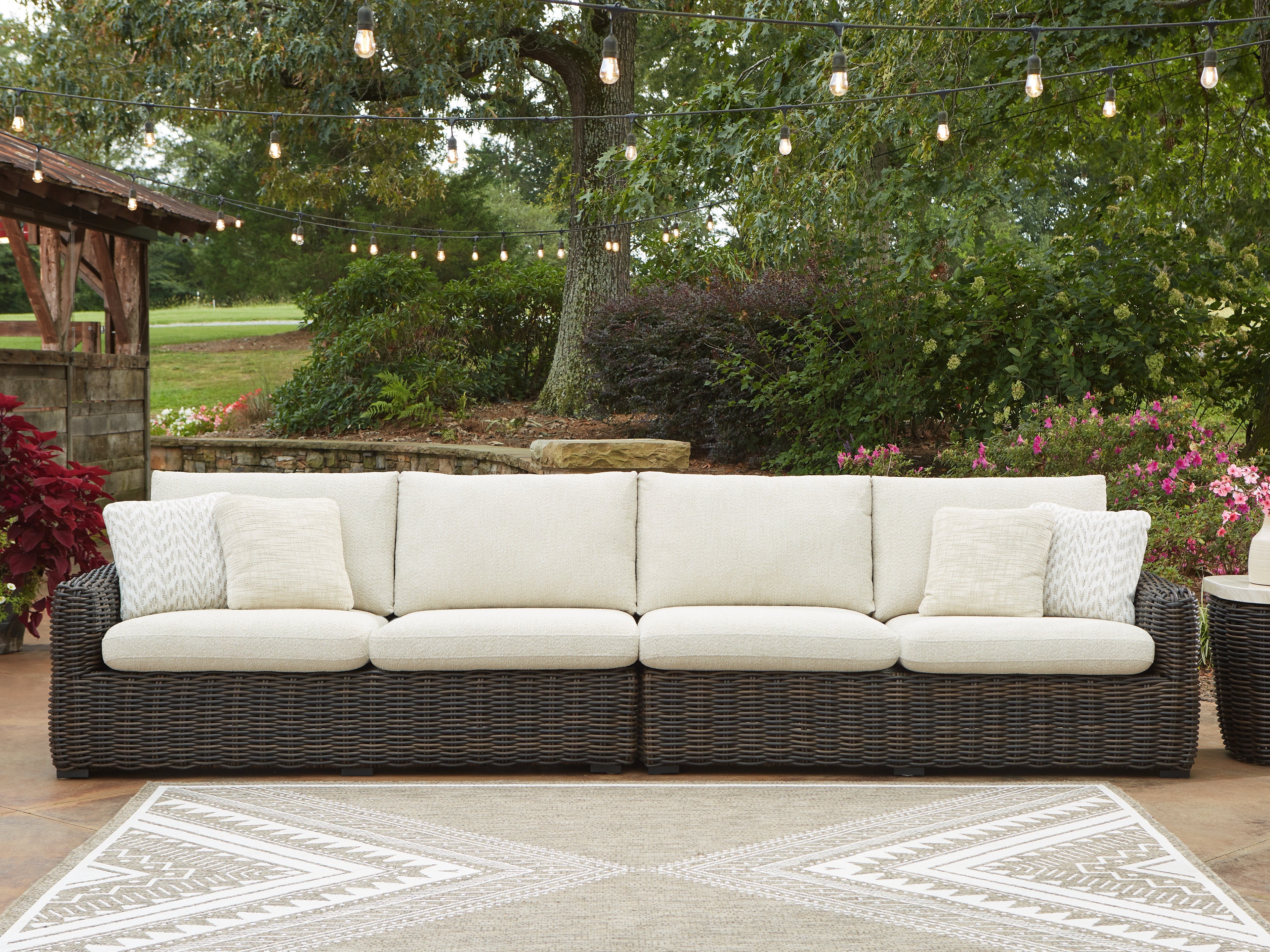 Prime Furniture - Ashley Furniture - Kimora Outdoor - 4-Piece Outdoor Sectional / Beige/Dark Brown - P711P2