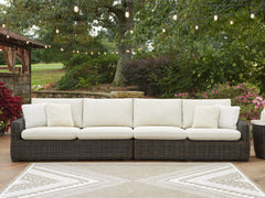 Prime Furniture - Ashley Furniture - Kimora Outdoor - 4-Piece Outdoor Sectional / Beige/Dark Brown - P711P2