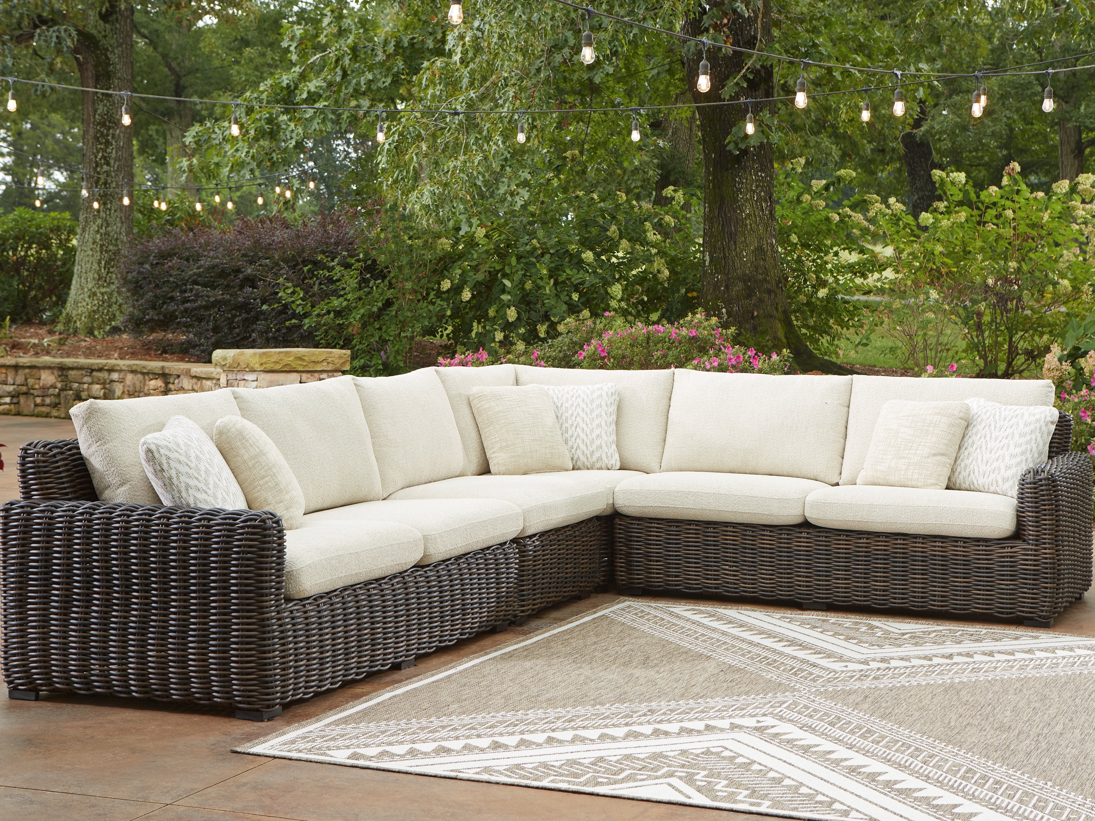 Prime Furniture - Ashley Furniture - Kimora Outdoor - 4-Piece Outdoor Sectional / Beige/Dark Brown - P711P2