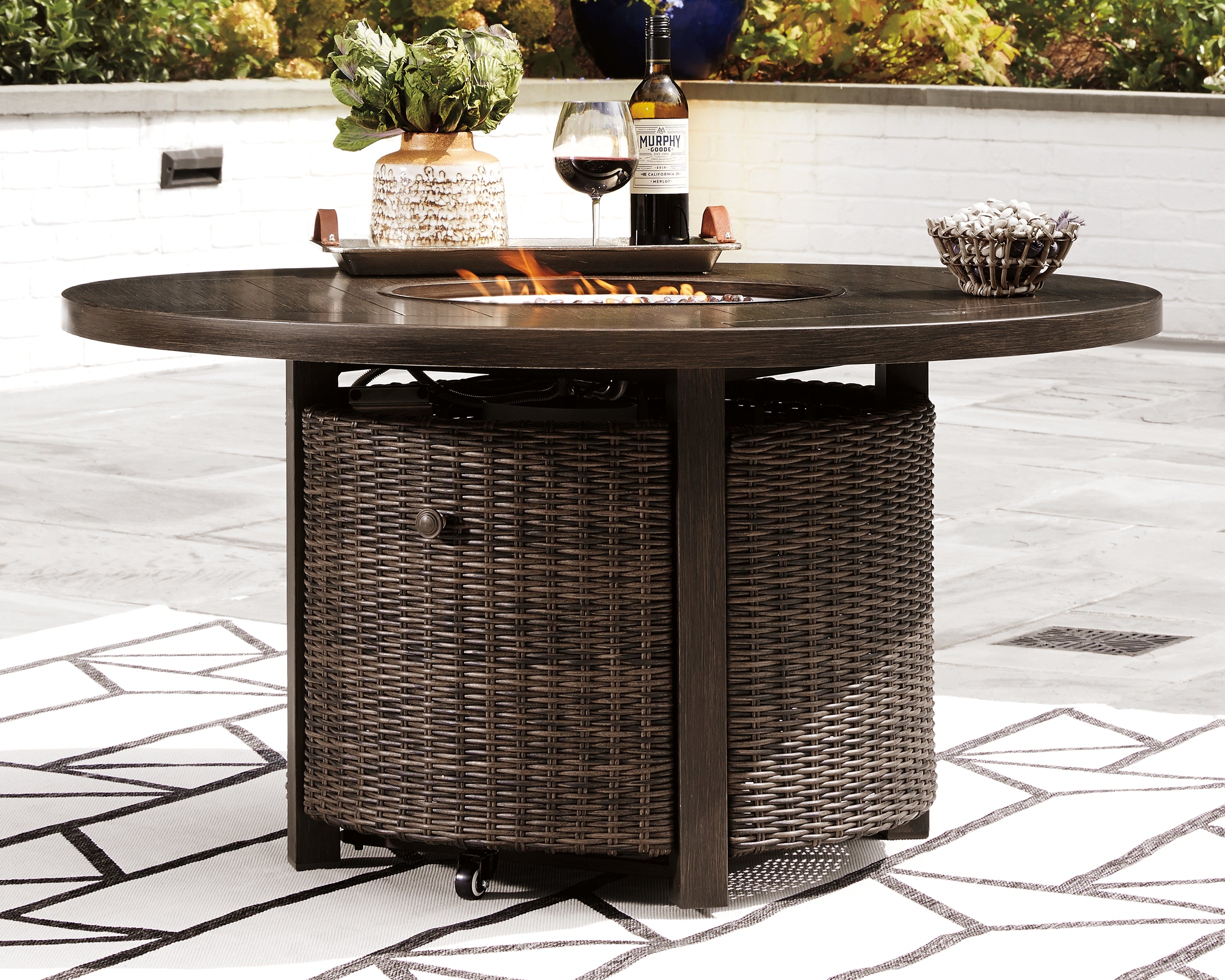 Prime Furniture - Ashley Furniture - Paradise Trail Outdoor - Round Fire Pit Table / Medium Brown - P750-776