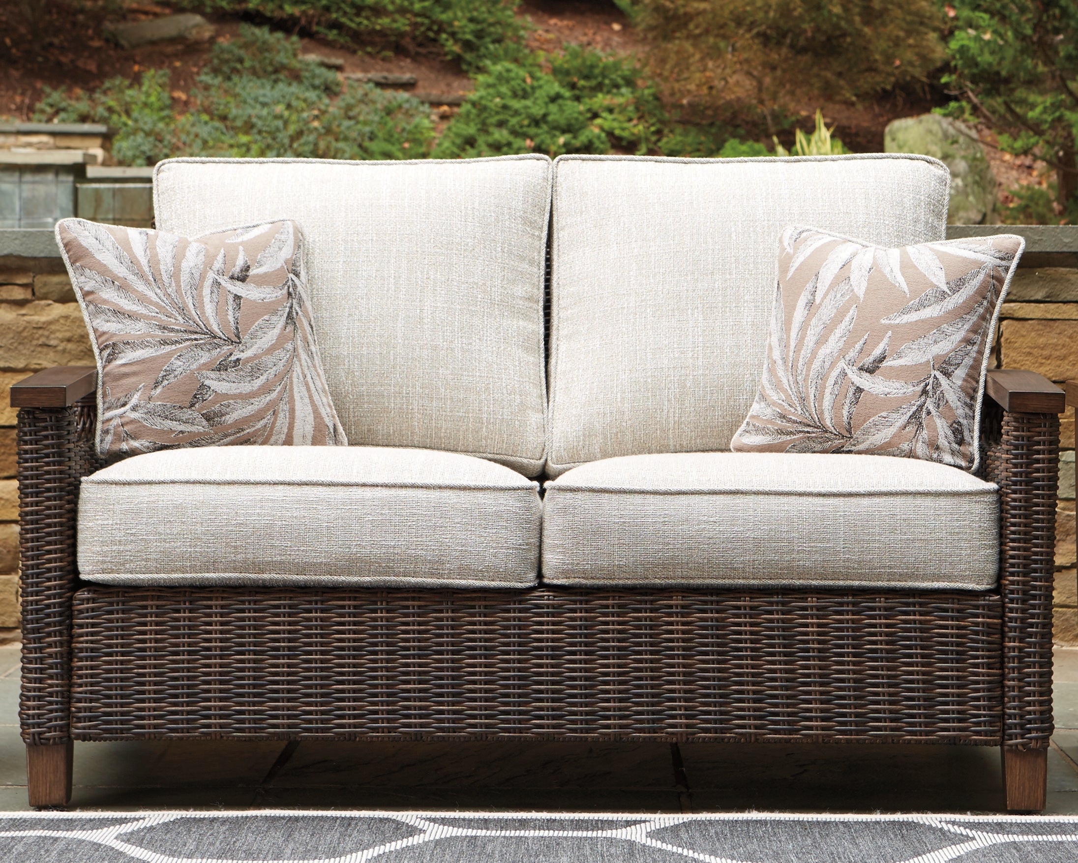 Prime Furniture - Ashley Furniture - Paradise Trail Outdoor - Loveseat w/Cushion / Medium Brown - P750-835