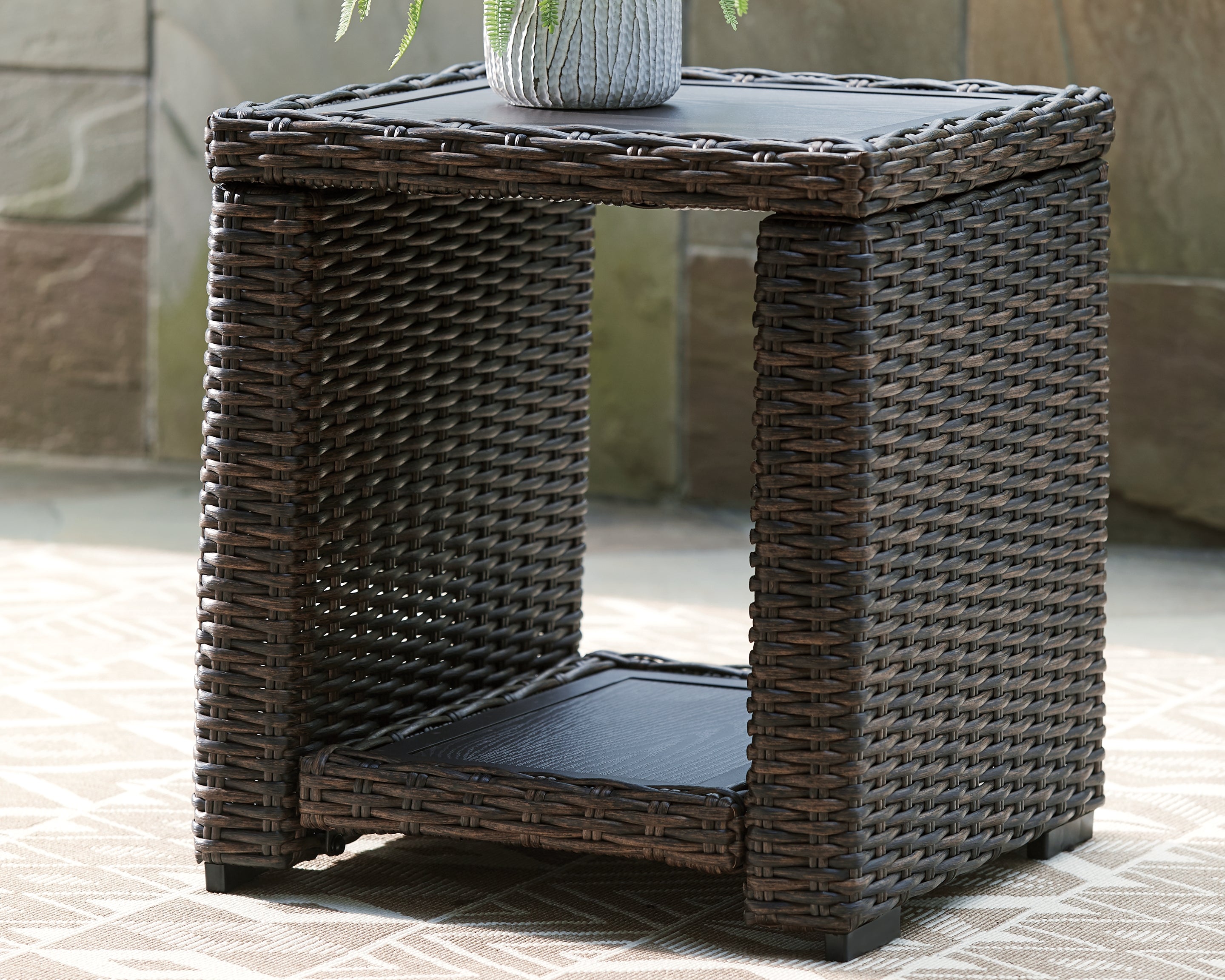 Prime Furniture - Ashley Furniture - Grasson Lane Outdoor - Square End Table / Brown - P783-702