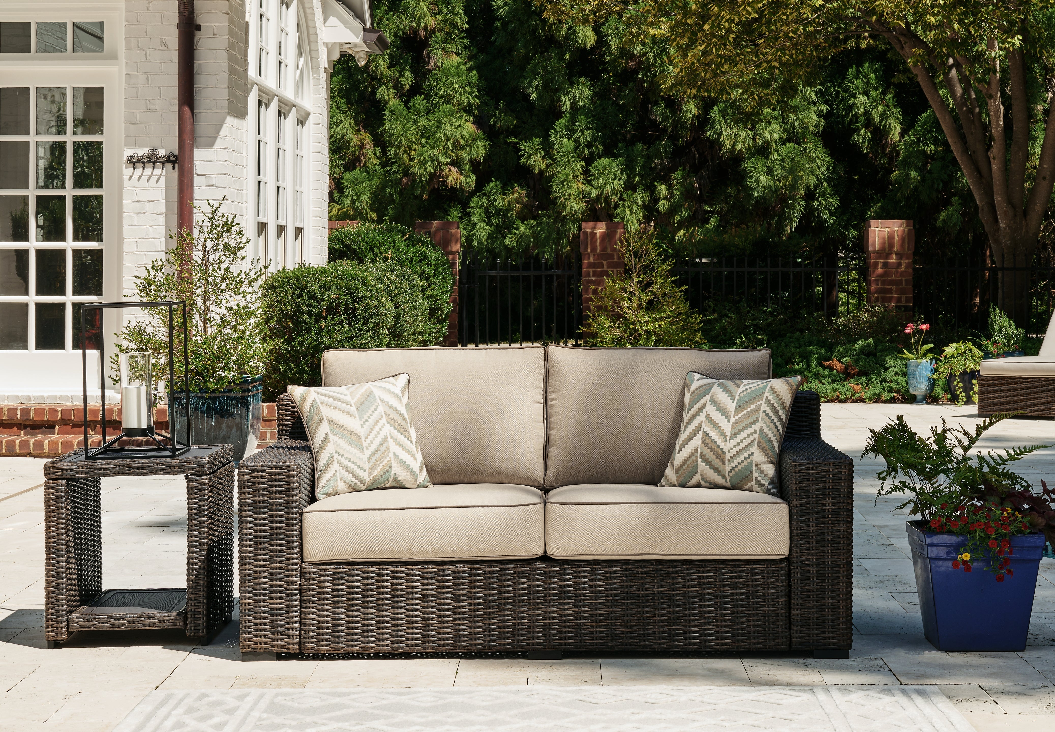 Prime Furniture - Ashley Furniture - Coastline Bay Outdoor - Loveseat w/Cushion / Brown - P784-835