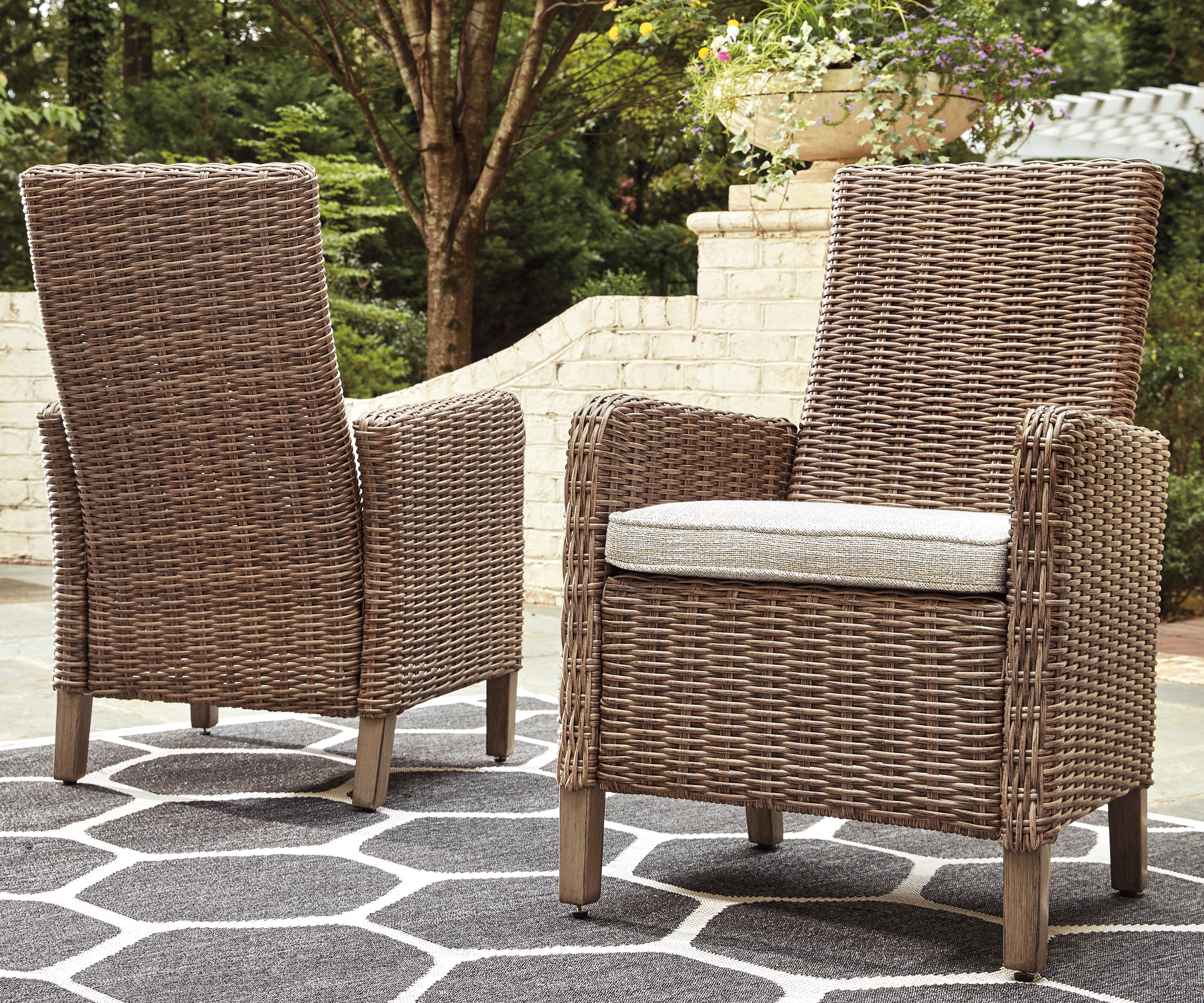 Prime Furniture - Ashley Furniture - Beachcroft Outdoor - Arm Chair With Cushion (Set of 2) / Beige - P791-601A