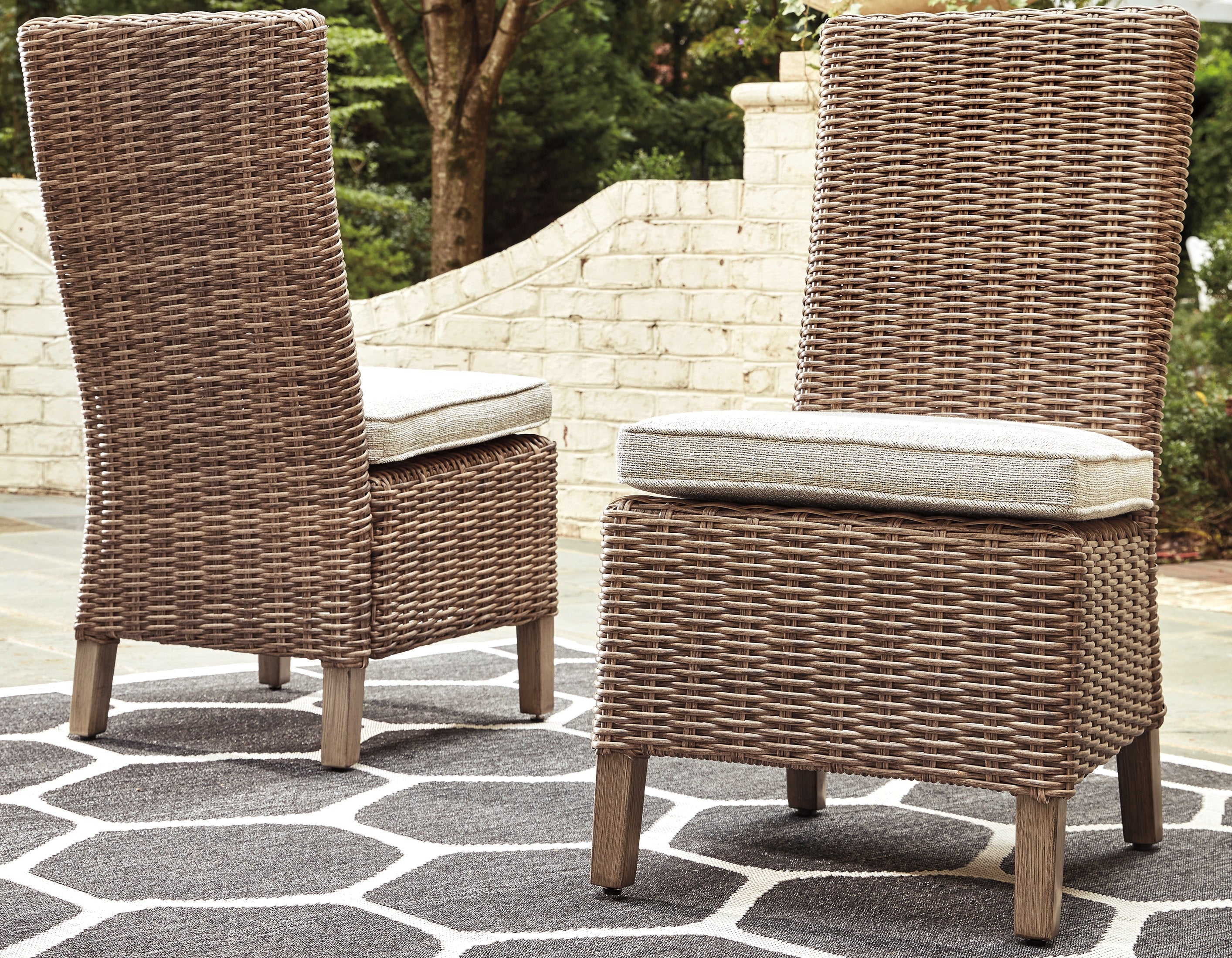 Prime Furniture - Ashley Furniture - Beachcroft Outdoor - Side Chair with Cushion (Set of 2) / Beige - P791-601