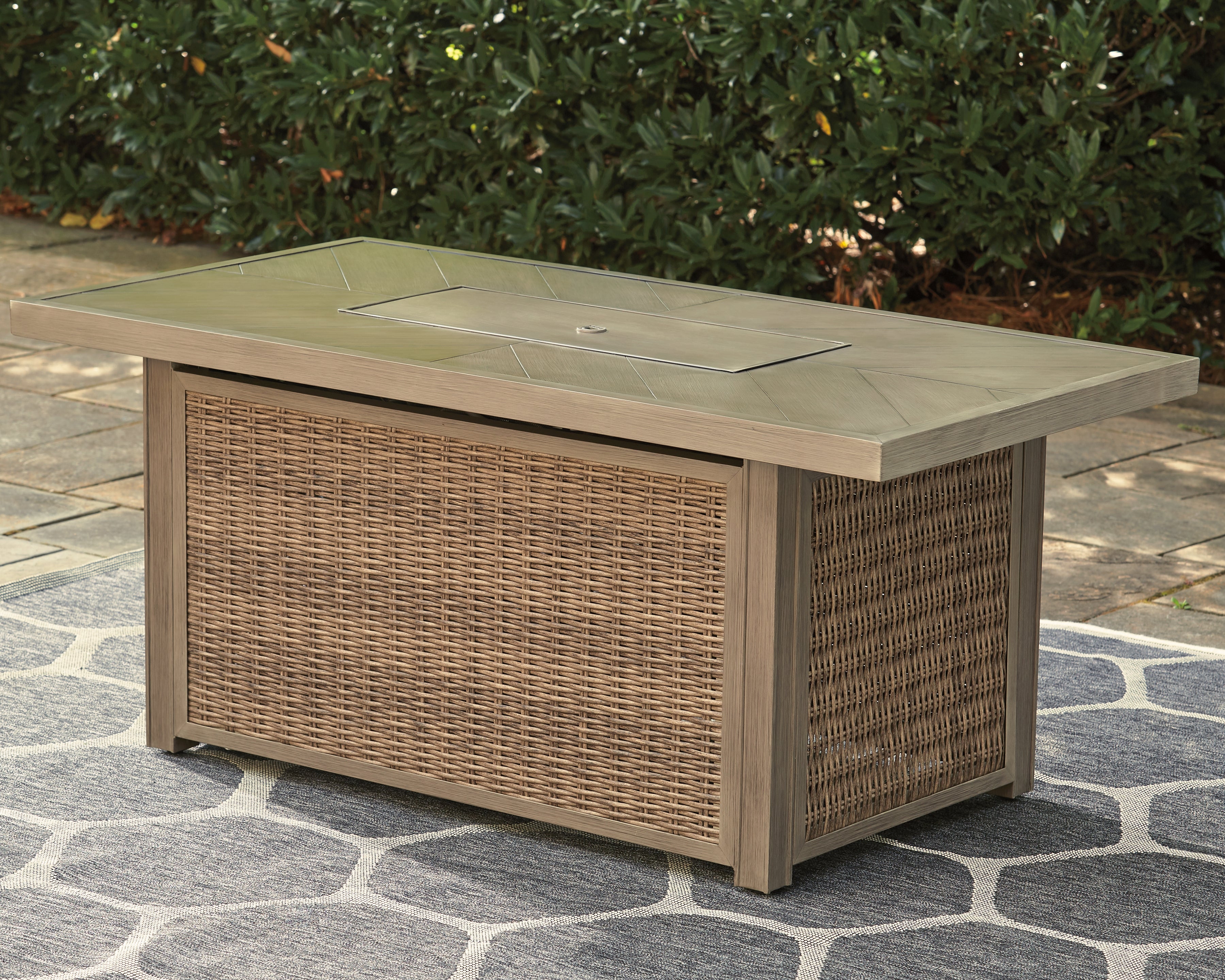 Prime Furniture - Ashley Furniture - Beachcroft Outdoor - Rectangular Fire Pit Table / Beige - P791-773