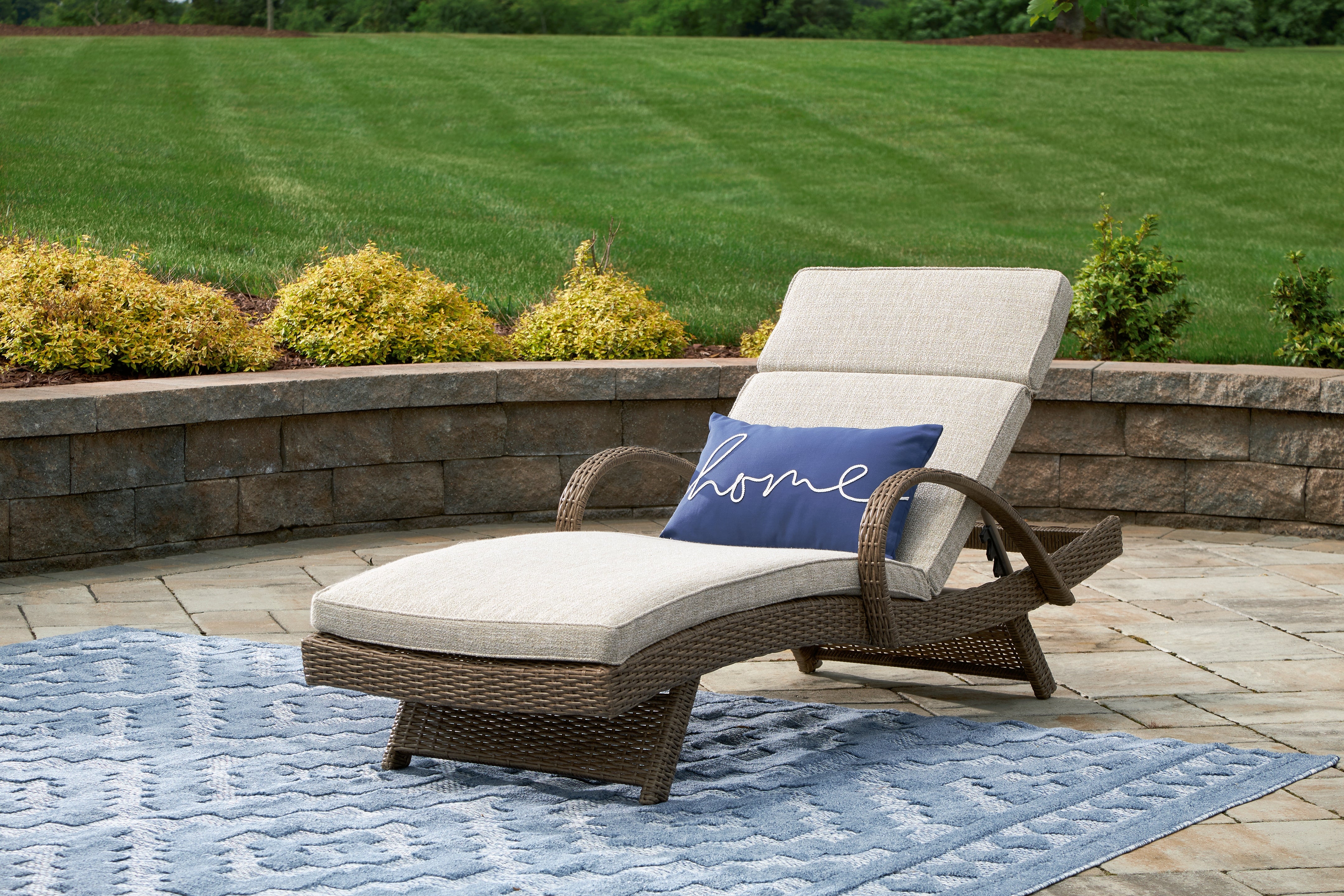 Prime Furniture - Ashley Furniture - Beachcroft Outdoor - Chaise Lounge with Cushion / Beige - P791-815