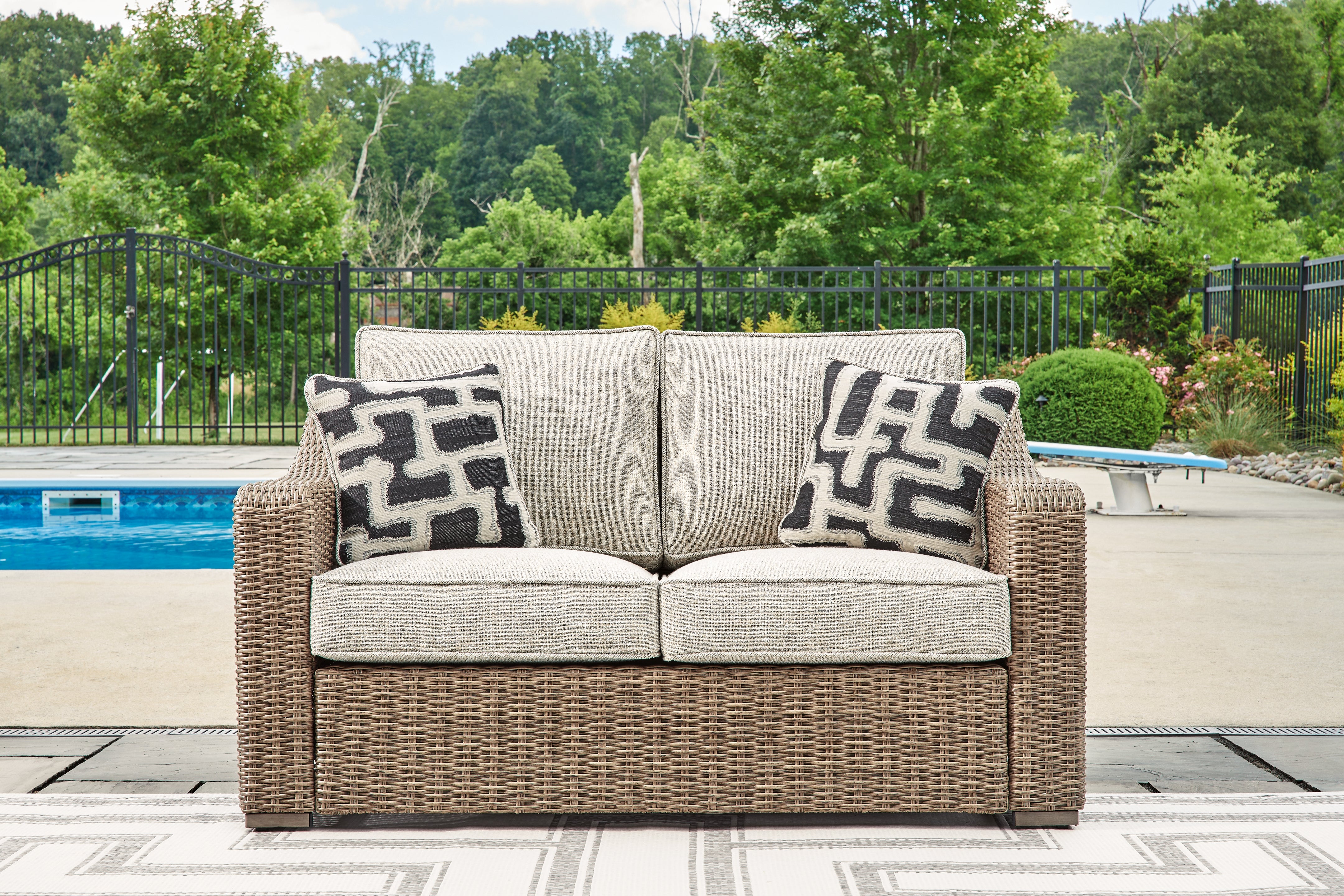 Prime Furniture - Ashley Furniture - Beachcroft Outdoor - Loveseat w/Cushion / Beige - P791-835