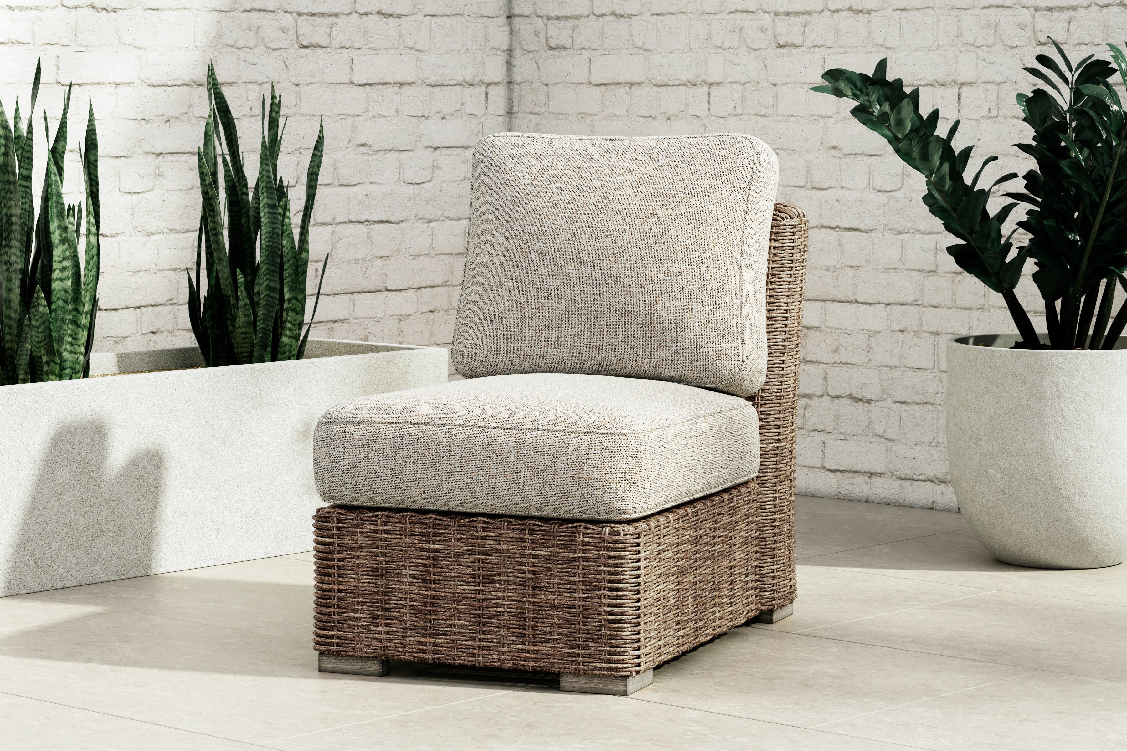 Prime Furniture - Ashley Furniture - Beachcroft Outdoor - Armless Chair w/Cushion / Beige - P791-846
