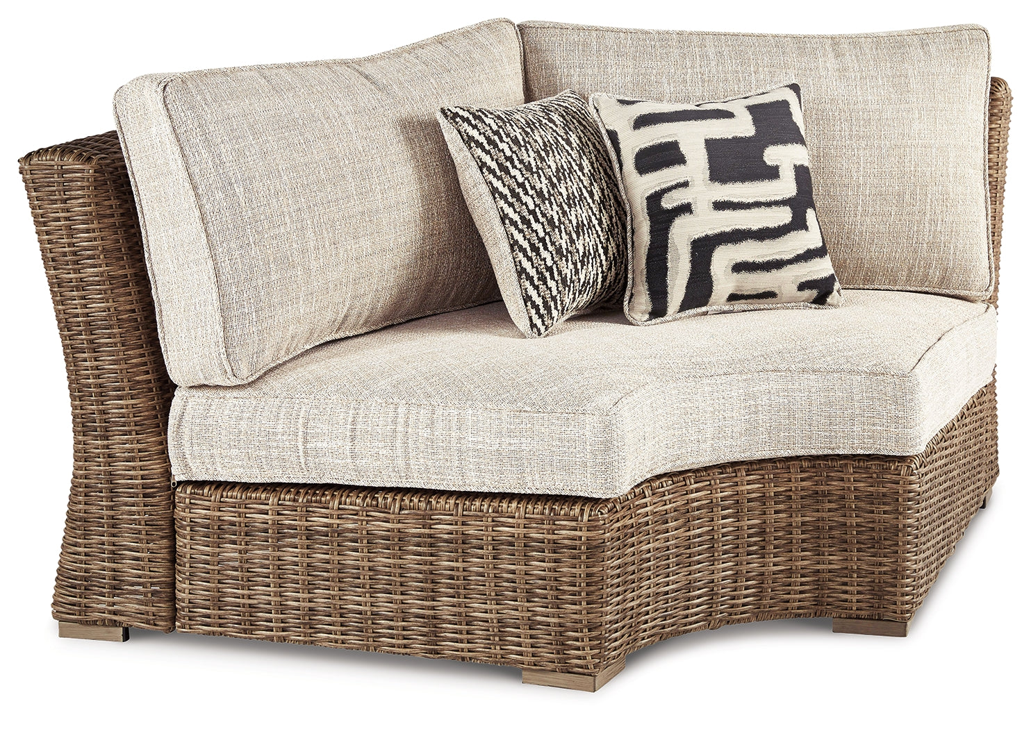 Prime Furniture - Ashley Furniture - Beachcroft Outdoor - Curved Corner Chair w/Cushion / Beige - P791-851