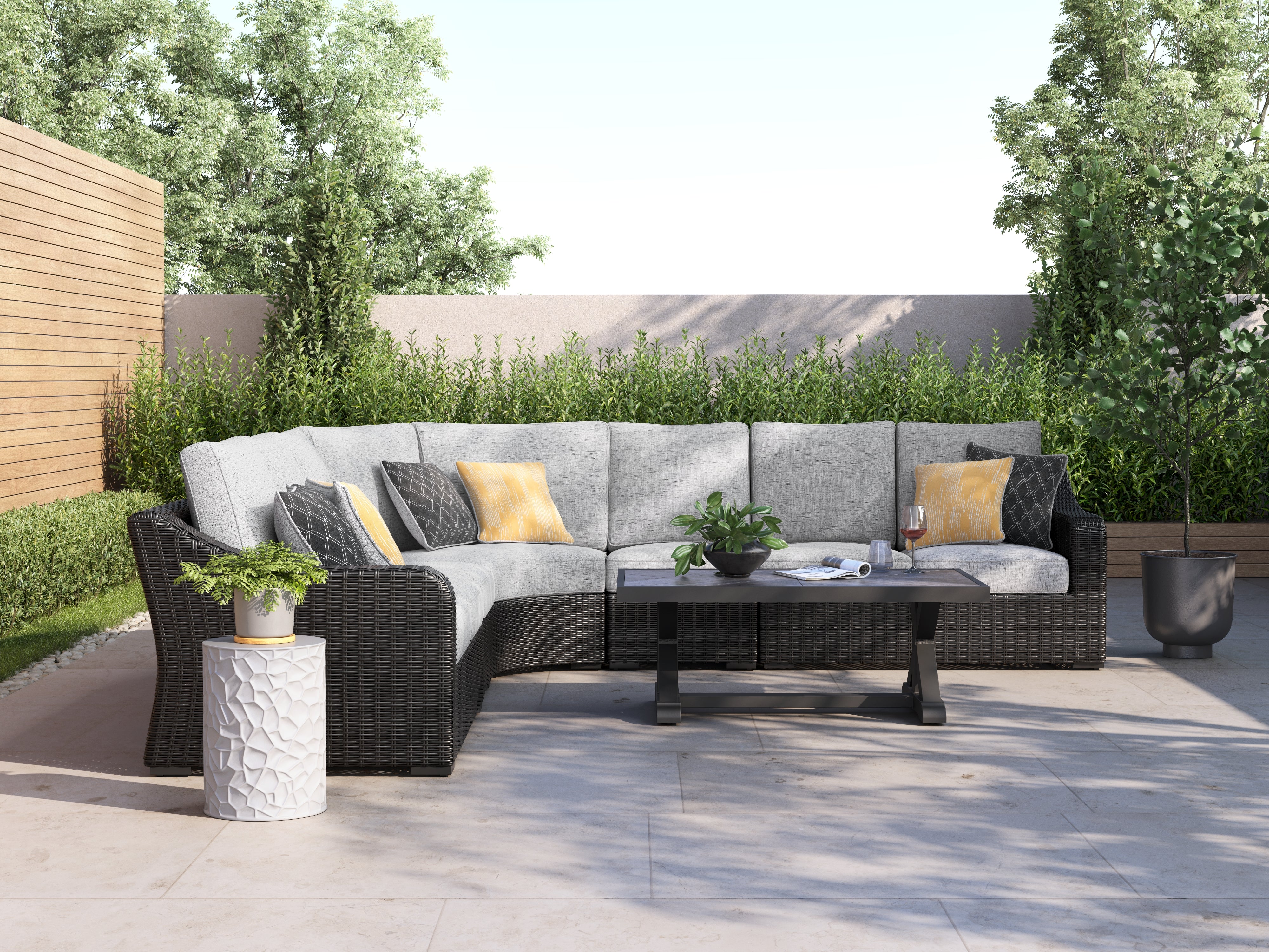 Prime Furniture - Ashley Furniture - Beachcroft Outdoor - 5-Piece Outdoor Sectional / Black/Light Gray - P792P6