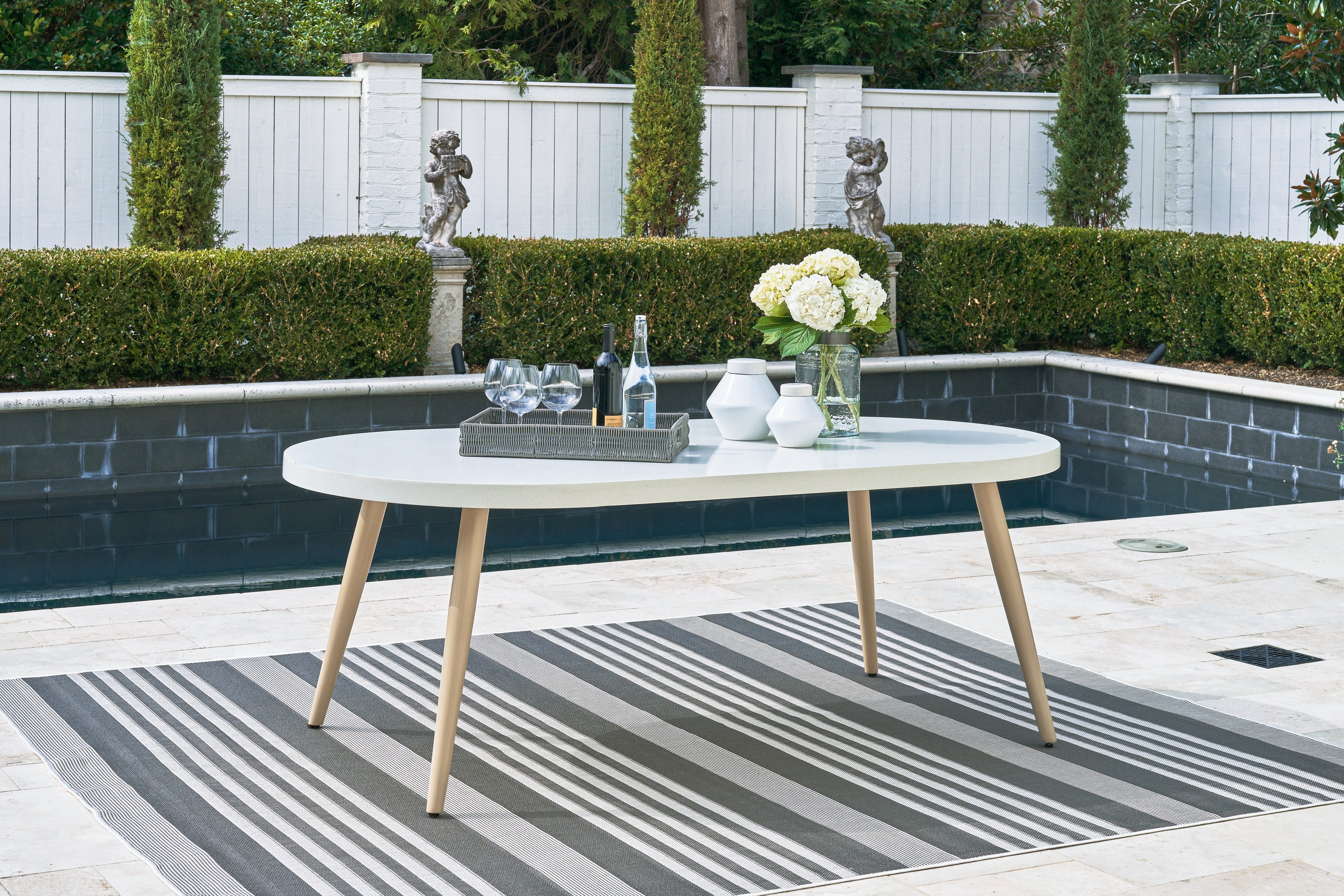 Prime Furniture - Ashley Furniture - Seton Creek Outdoor - Oval Dining Table w/UMB OPT / White - P798-625