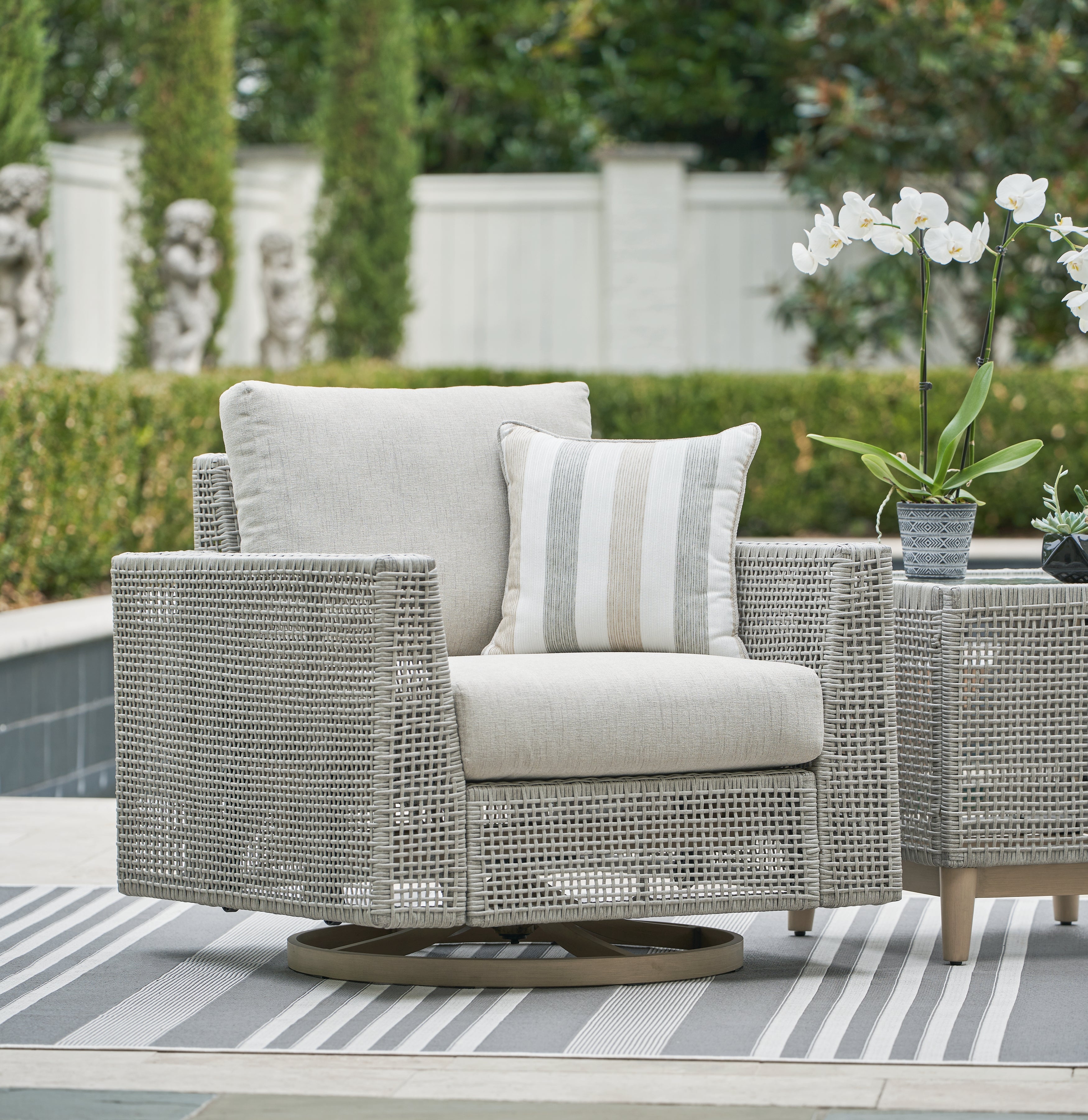 Prime Furniture - Ashley Furniture - Seton Creek Outdoor - Swivel Lounge w/ Cushion / Gray - P798-821
