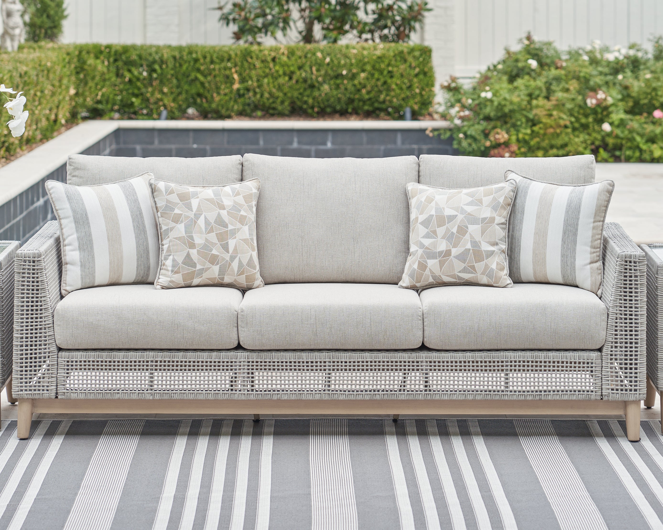 Prime Furniture - Ashley Furniture - Seton Creek Outdoor - Sofa with Cushion / Gray - P798-838