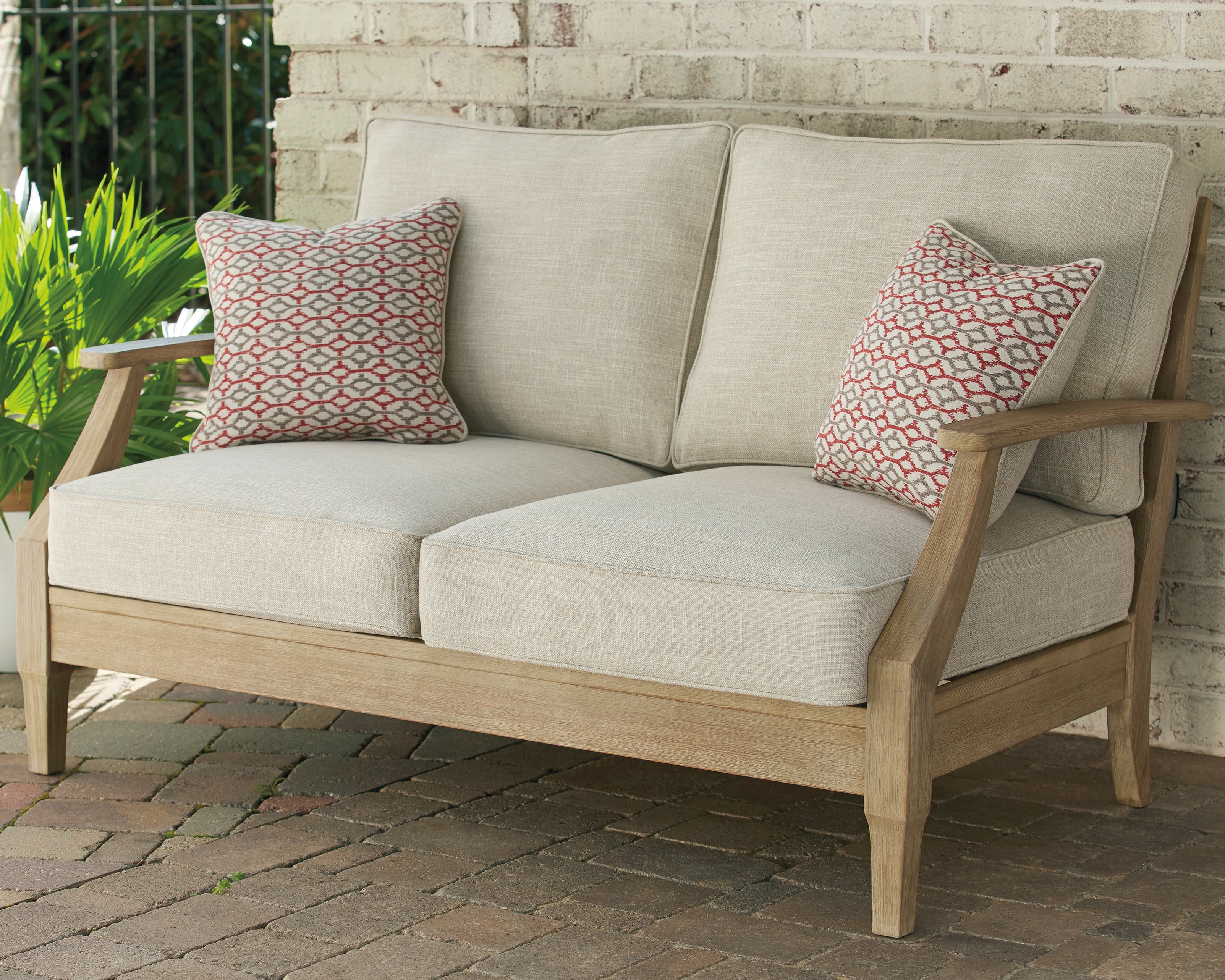 Prime Furniture - Ashley Furniture - Clare View Outdoor - Loveseat w/Cushion / Beige - P801-835