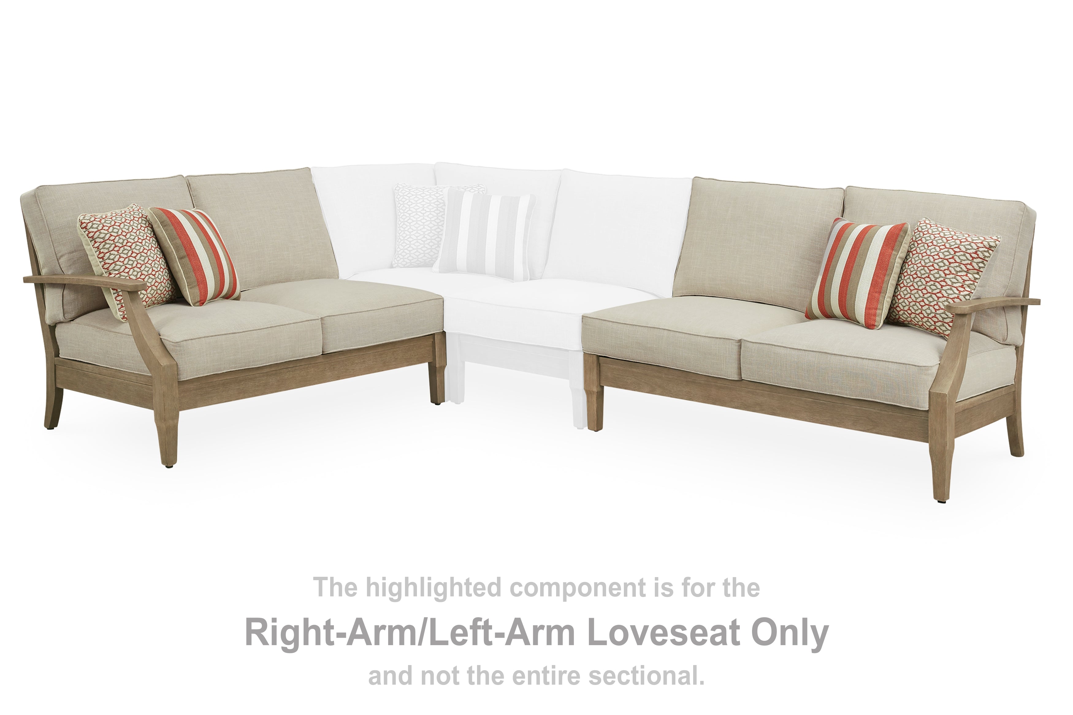 Prime Furniture - Ashley Furniture - Clare View Outdoor - RAF/LAF Loveseat w/CUSH (Set of 2) / Beige - P801-854