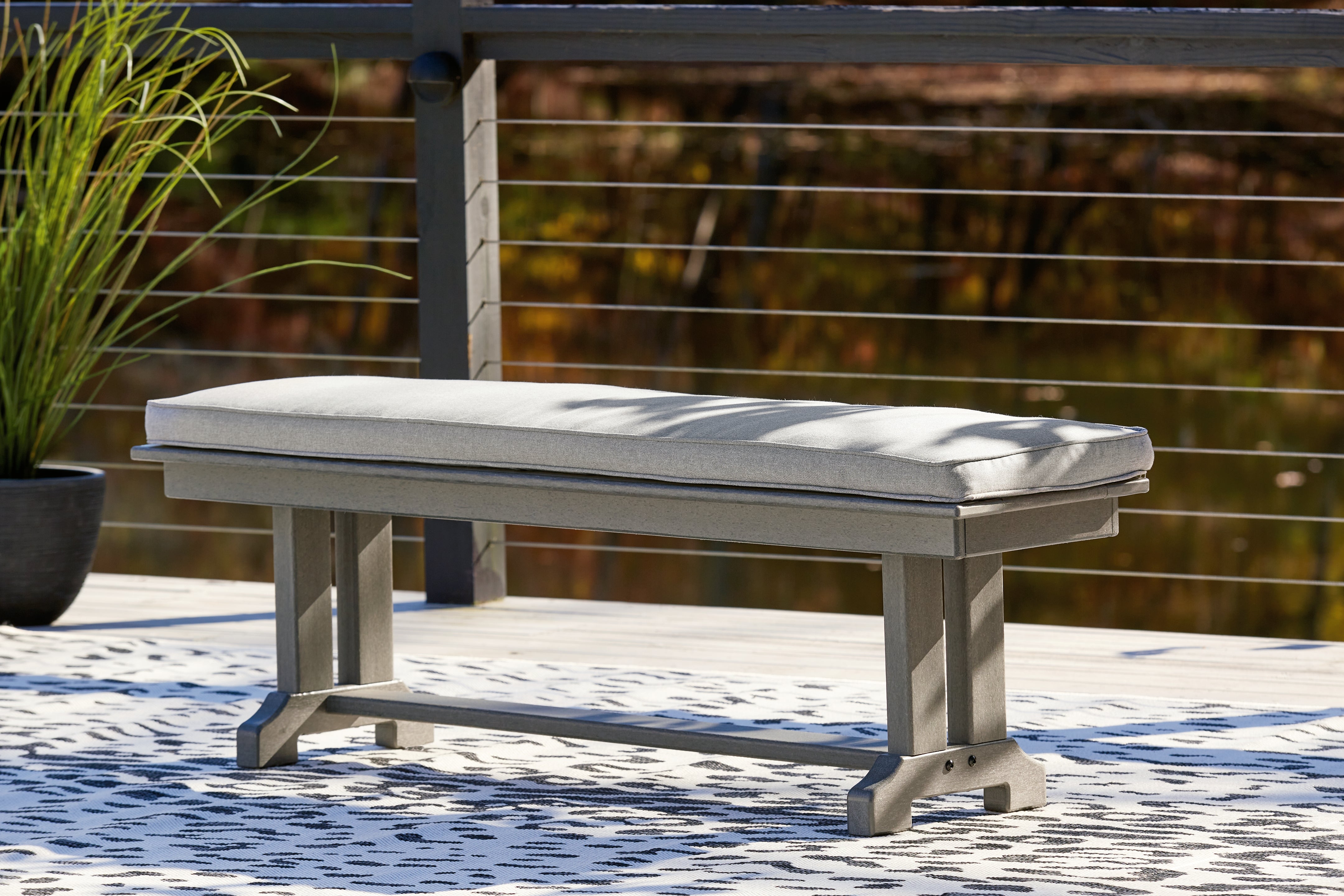 Prime Furniture - Ashley Furniture - Visola Outdoor - Bench with Cushion / Gray - P802-600