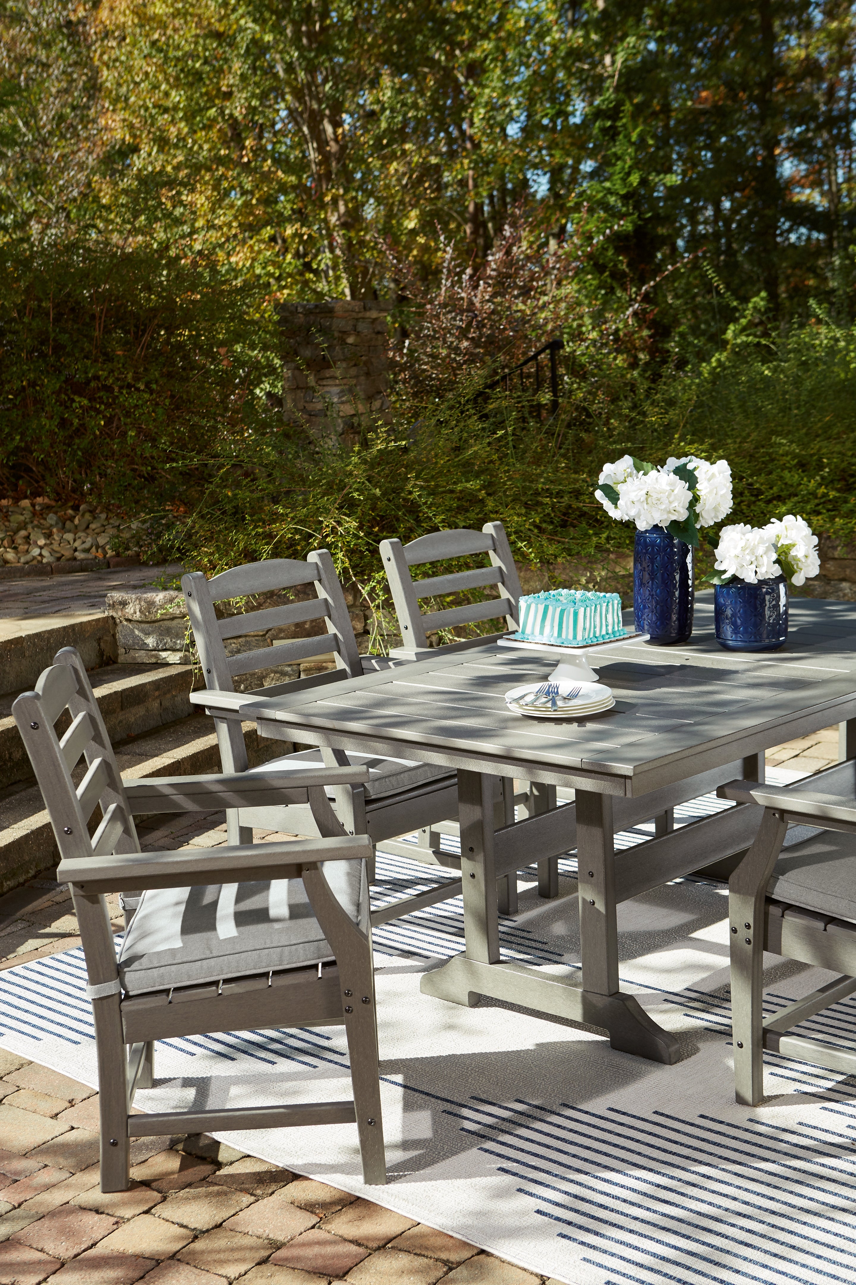 Prime Furniture - Ashley Furniture - Visola Outdoor - RECT Dining Table w/UMB OPT / Gray - P802-625