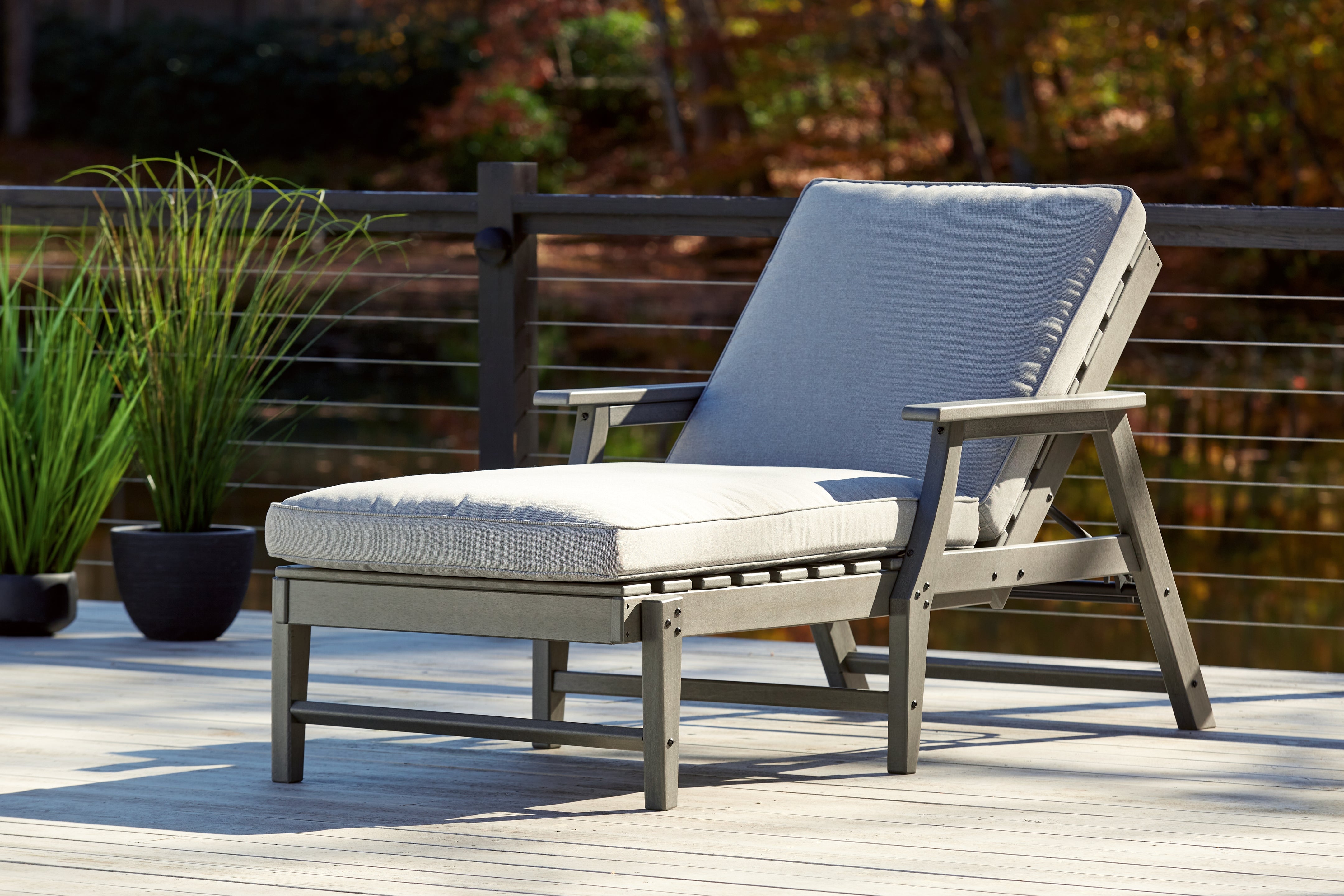 Prime Furniture - Ashley Furniture - Visola Outdoor - Chaise Lounge with Cushion / Gray - P802-815